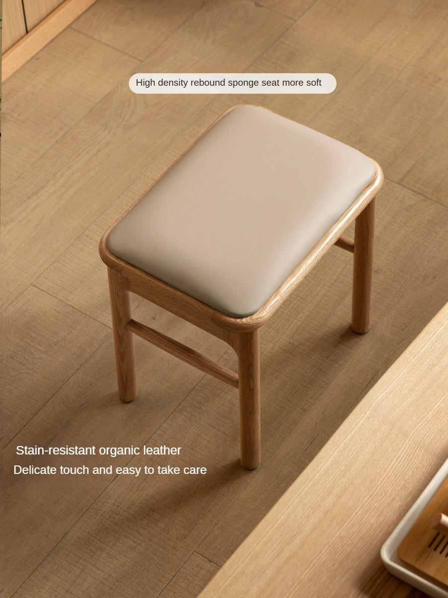 Solid Oak Wood Modern Soft Tea Stool - Comfortable & Stylish Footrest Ottoman for Living Room, Bedroom, or Tea Ceremony