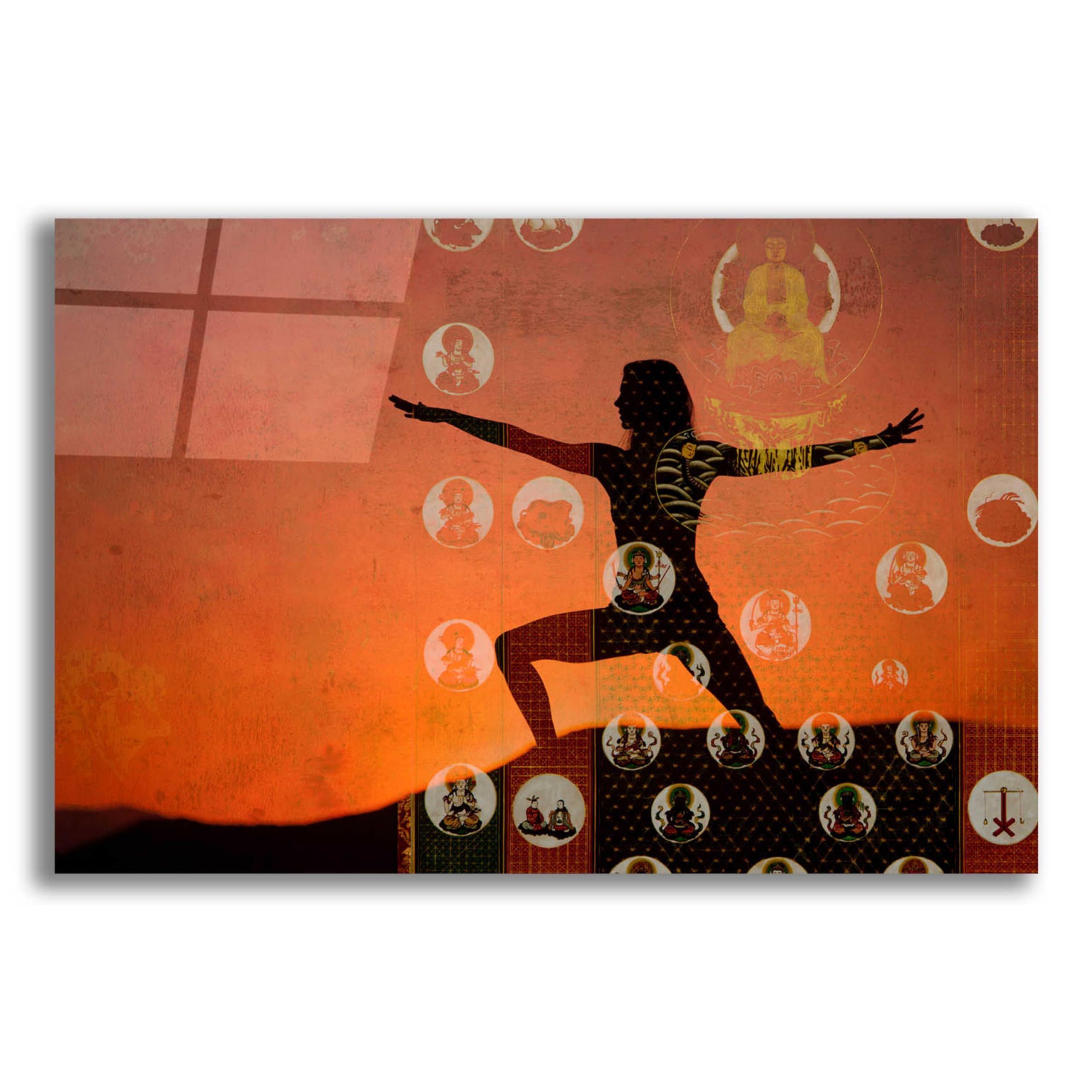 Elena Ray 'Sunrise Yoga Meditation' Acrylic Glass Wall Art - 24x16 Inches Modern Abstract Painting for Home Decor, Office & Meditation Spaces