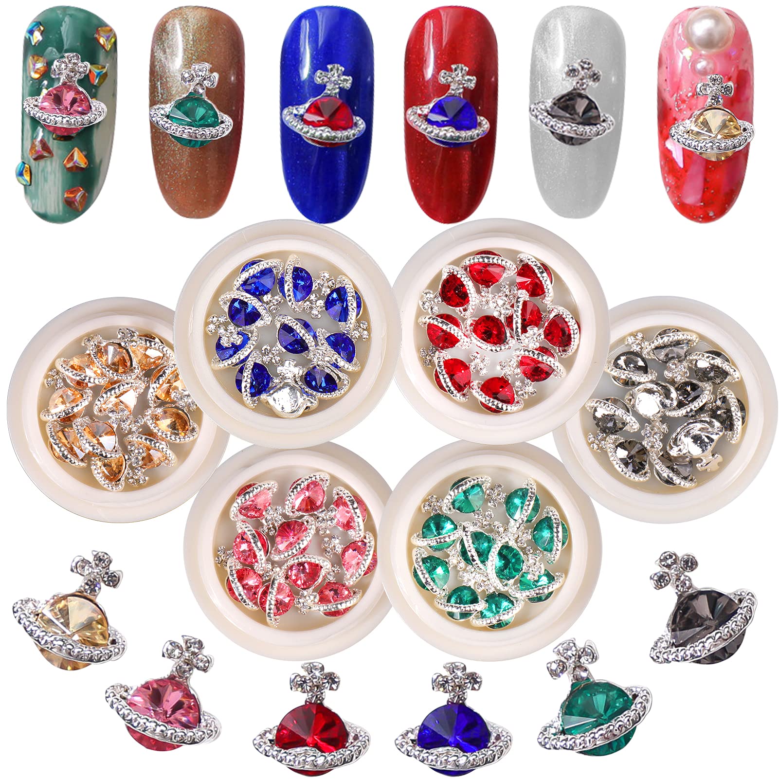 60 Pcs 3D Planet Nail Charms - Saturn Shaped Nail Art Decorations in 6 Colors | DIY Manicure Supplies for Nail Salon, Party & Festival Nail Designs