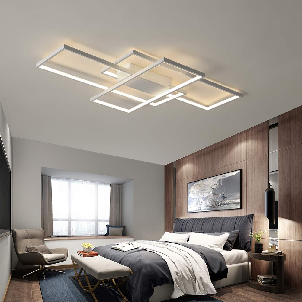 Modern AXSHINE 50W Dimmable Ceiling Light Fixture - 35 Inch Geometric Chandelier with Remote Control, 3000K-6000K Adjustable Color Temperature, White Metal Design for Kitchen, Bedroom & Living Room Lighting