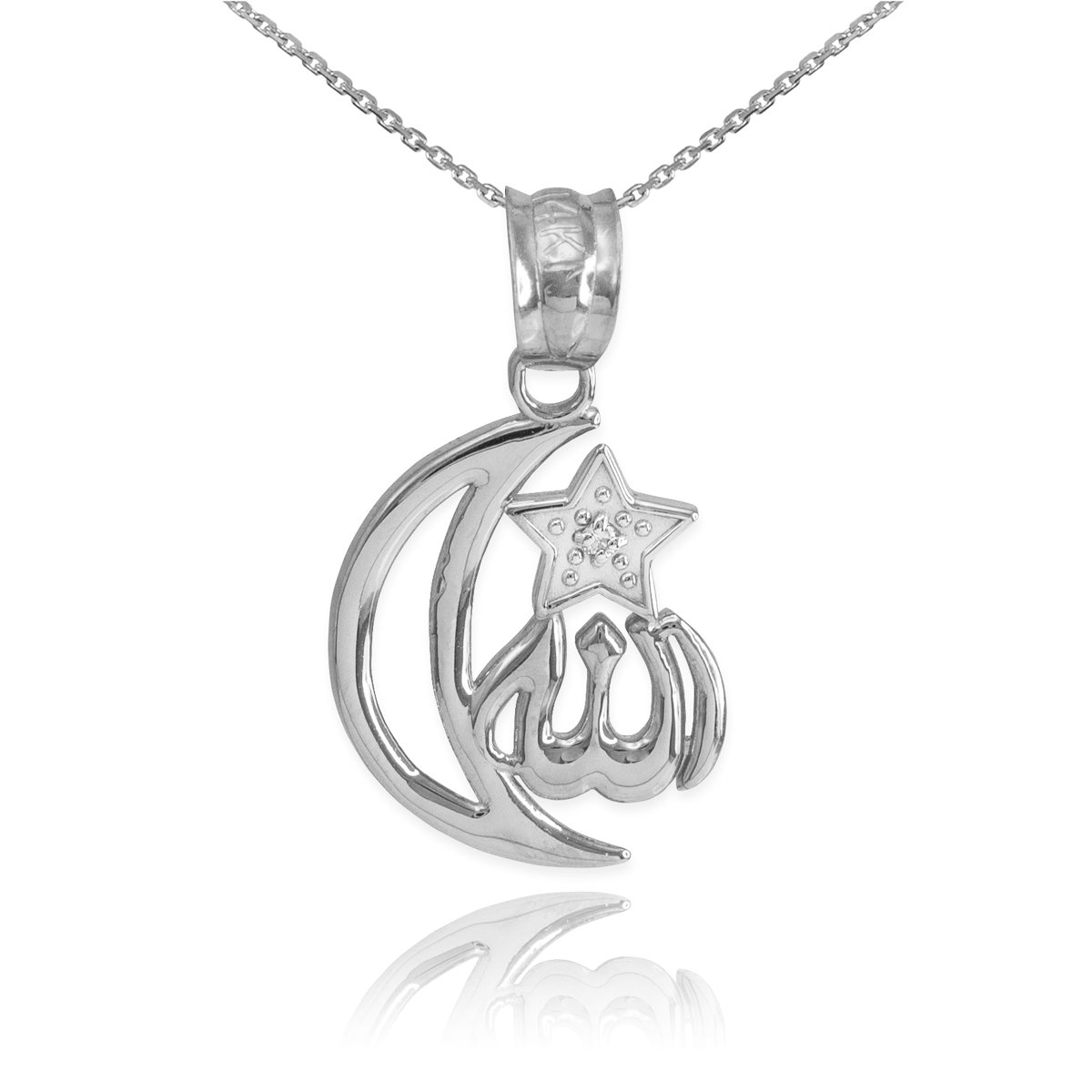 925 Sterling Silver Islamic Star and Crescent Moon Allah Pendant Necklace with CZ Accents - Middle Eastern Jewelry for Women - Perfect for Eid, Ramadan Gifts & Spiritual Occasions