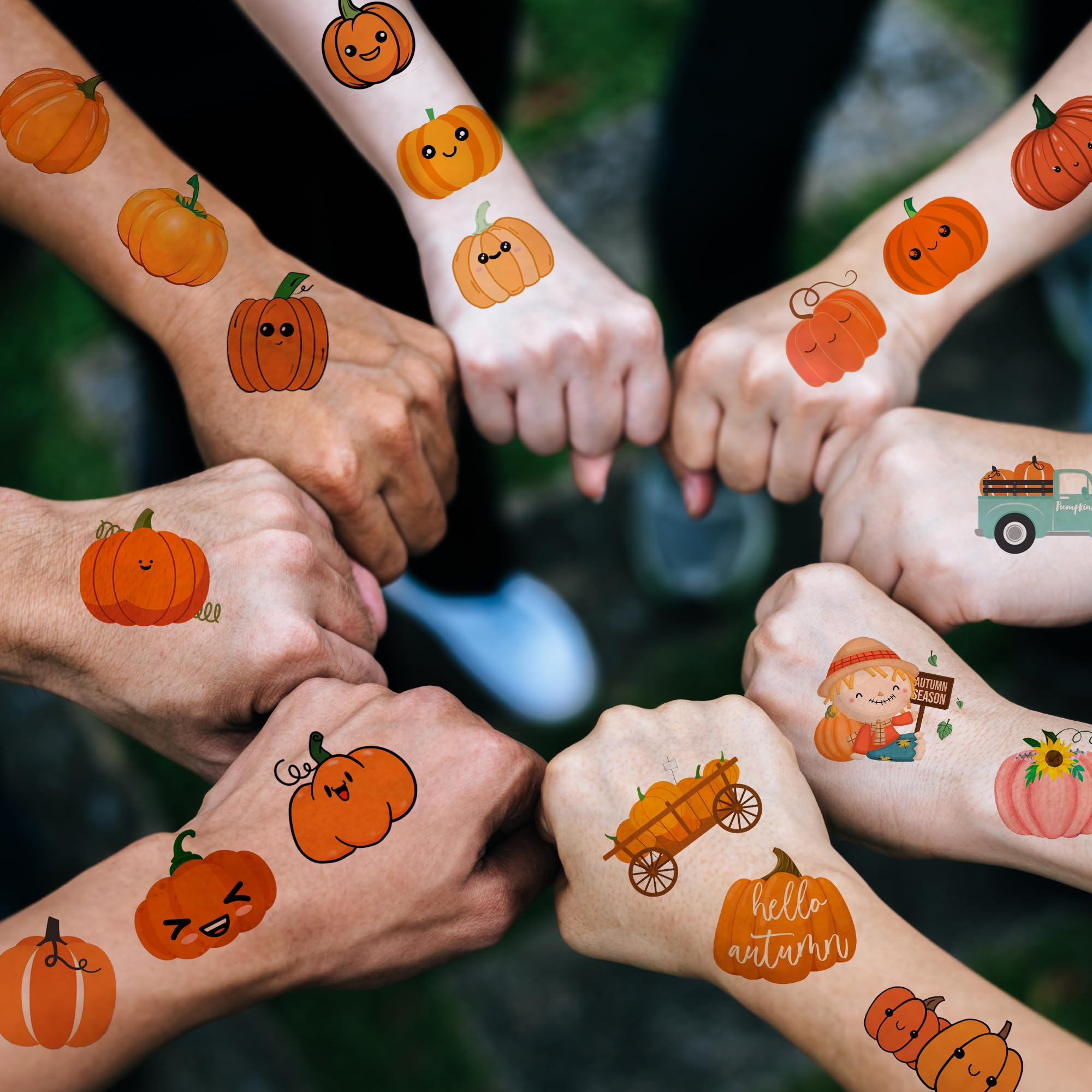 96pcs Pumpkin Temporary Tattoos for Halloween & Thanksgiving - Fall Harvest Party Decorations, Kids Body Art Stickers for Boys & Girls - Perfect for Autumn Festivals, Birthday Parties & Seasonal Gift Giving