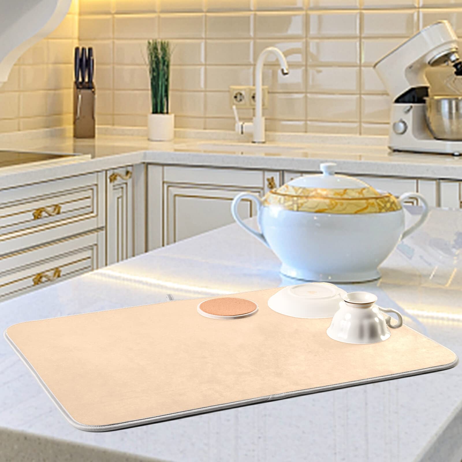 Peach Small Dish Drying Mat XL - 16x18 Inch Microfiber Heat-Resistant Kitchen Counter Mat | Drainer Pad for Dishes & Kitchen Decor | Perfect for Countertop Protection and Drying Utensils
