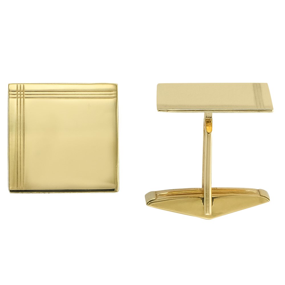 14K Yellow Gold Square Cufflinks for Men - Elegant Formal Dress Accessories for Weddings, Business & Special Occasions