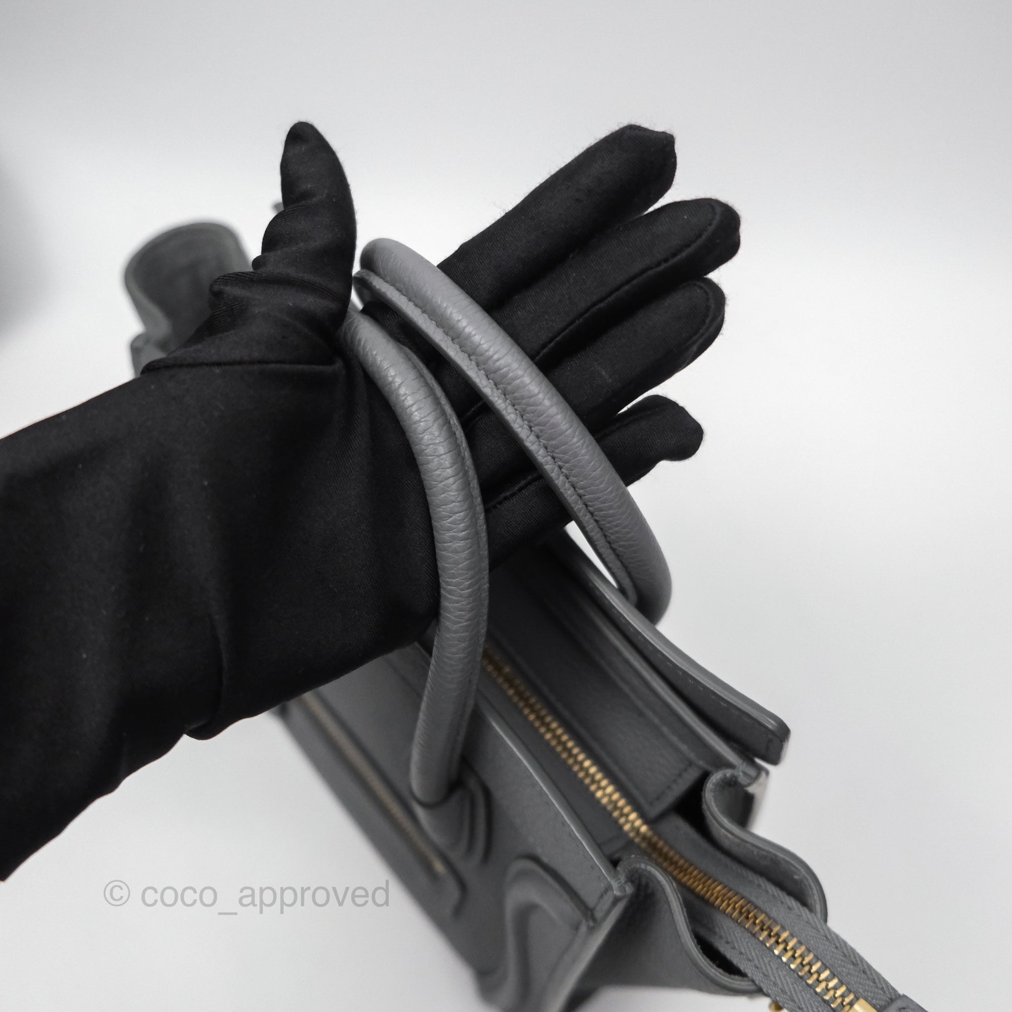 Celine Nano Luggage Bag in Grey Drummed Calfskin Leather - Perfect for Work, Travel & Everyday Use