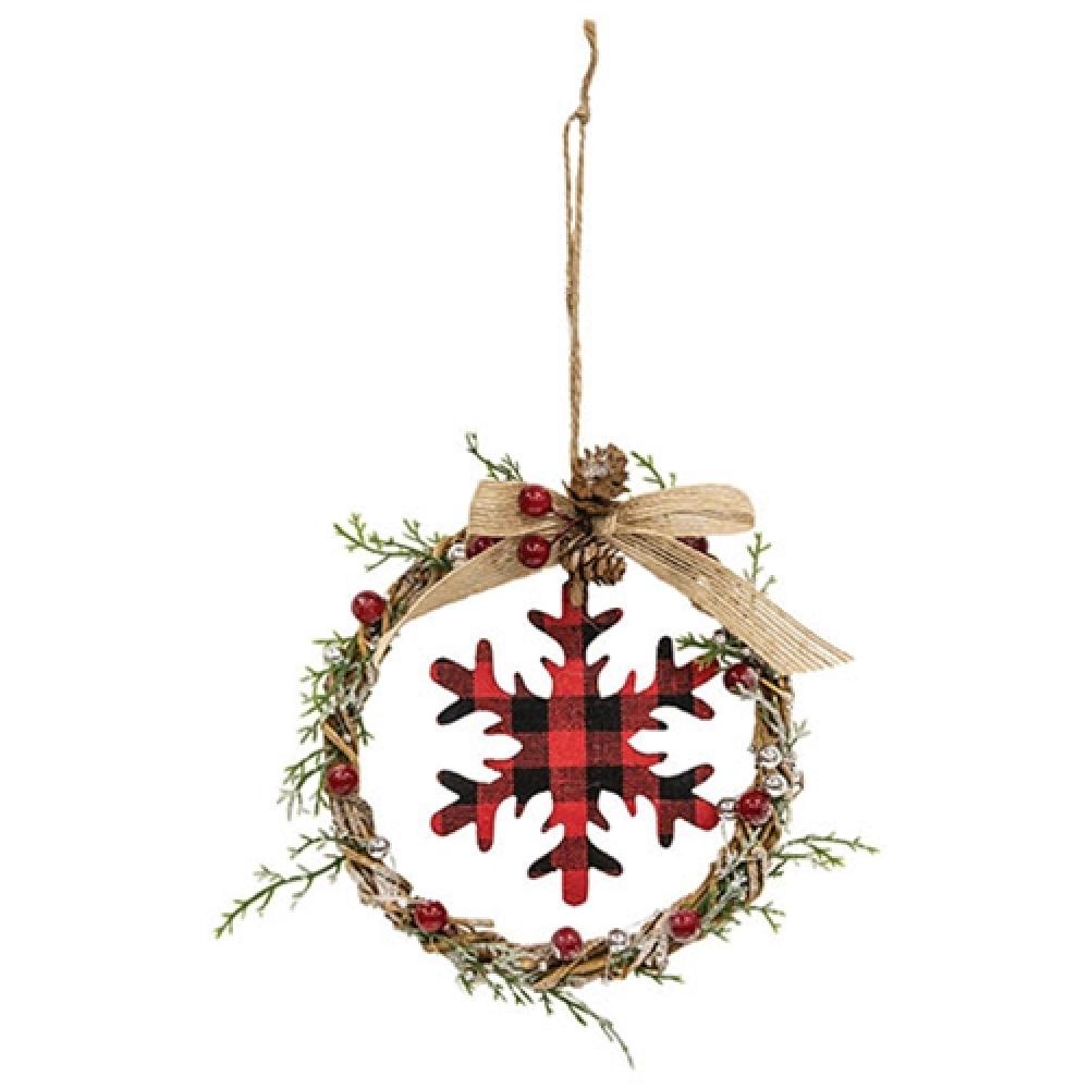 Mini Christmas Wreath with Red & Black Buffalo Check Snowflake Design - Perfect for Holiday Door Decor, Winter Mantel Display, and Festive Home Decoration