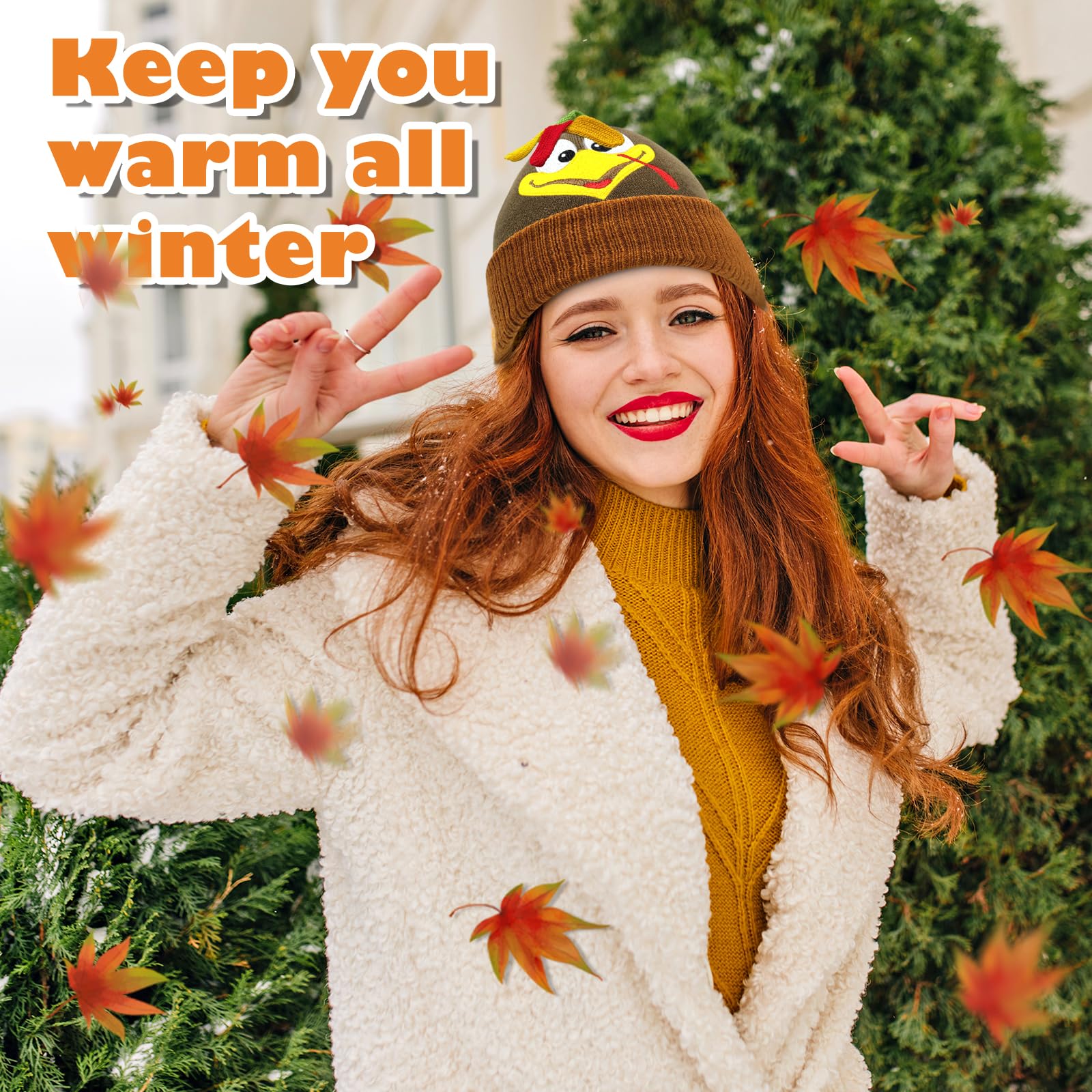 Thanksgiving Turkey Beanie Hat - Warm Knitted Winter Hat for Adults - Turkey Trot Running Costume & Holiday Party Accessory - Perfect for Thanksgiving Celebrations, Christmas Gatherings and Winter Outdoor Activities