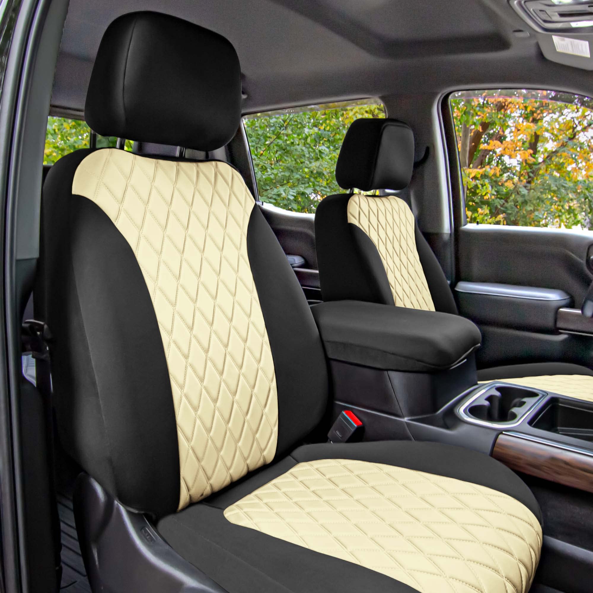 Premium Neoprene Water-Resistant Seat Covers for 2019-2023 GMC Sierra 1500/2500HD/3500HD (SLT/AT4/Denali) - Custom Fit Front Set in Beige | All-Weather Protection & Enhanced Comfort for Trucks, SUVs & Off-Road Adventures
