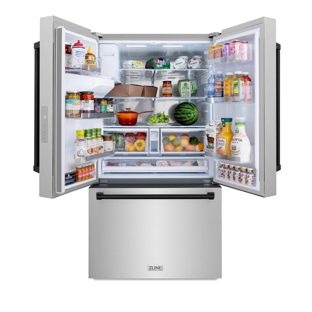 ZLINE Autograph Edition 36 Inch French Door Refrigerator - 28.9 cu.ft Capacity, External Water Dispenser, Dual Ice Maker, Fingerprint Resistant Stainless Steel with Matte Black Handles (RSMZ W 36 MB) - Perfect for Modern Kitchens, Entertaining & Large Family Storage