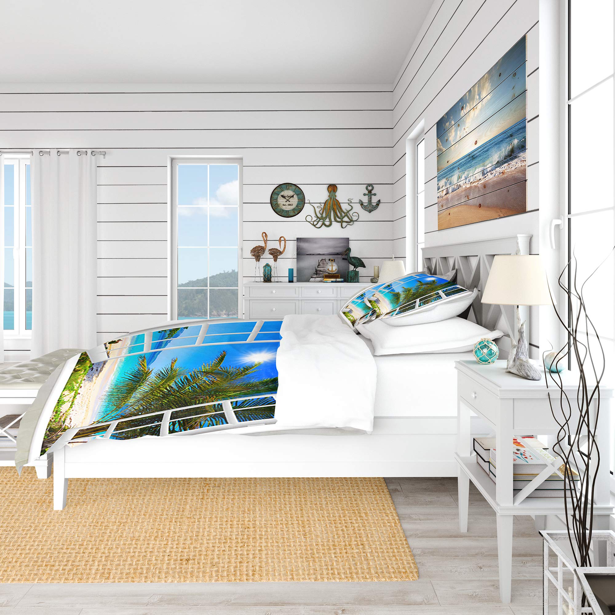 DesignQ Nautical & Coastal Duvet Cover Set - Twin Size Blue Beach Themed Bedding (3-Piece) | Soft All-Season Comfort | Perfect for Beach Houses, Vacation Homes & Coastal Decor