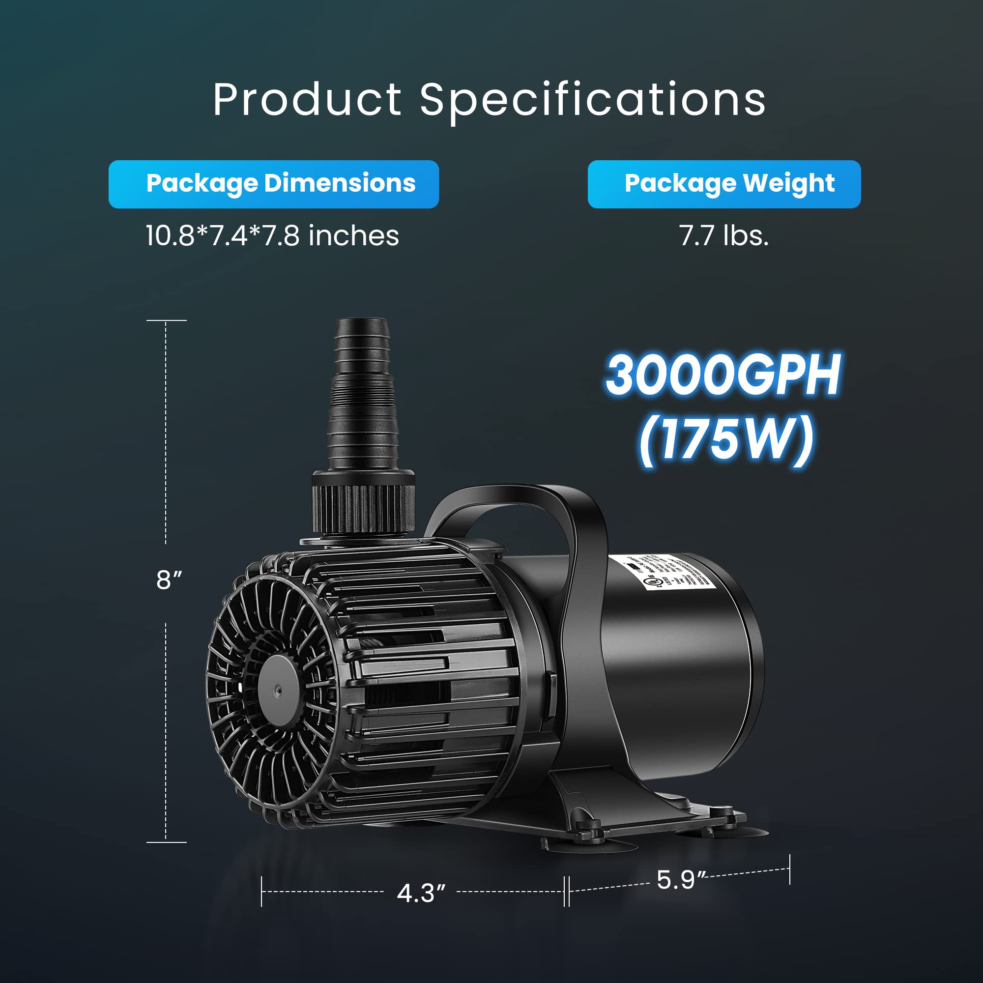 VIVOHOME 175W 3000GPH Submersible Water Pump - Powerful Electric Pump for Koi Ponds, Waterfalls, Fountains, Fish Tanks & Aquariums - Ideal for Outdoor Garden Ponds, Indoor Aquariums and Water Features
