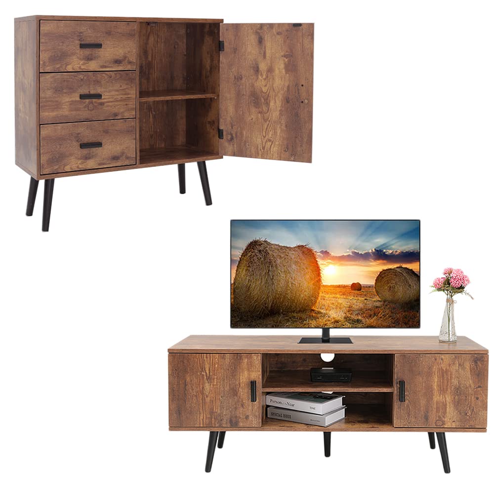 Modern TV Stand with Storage Cabinet - Retro Style Living Room Furniture for Home Entertainment & Entryway Organizer - Perfect for TV Units, Media Storage & Bathroom Vanity