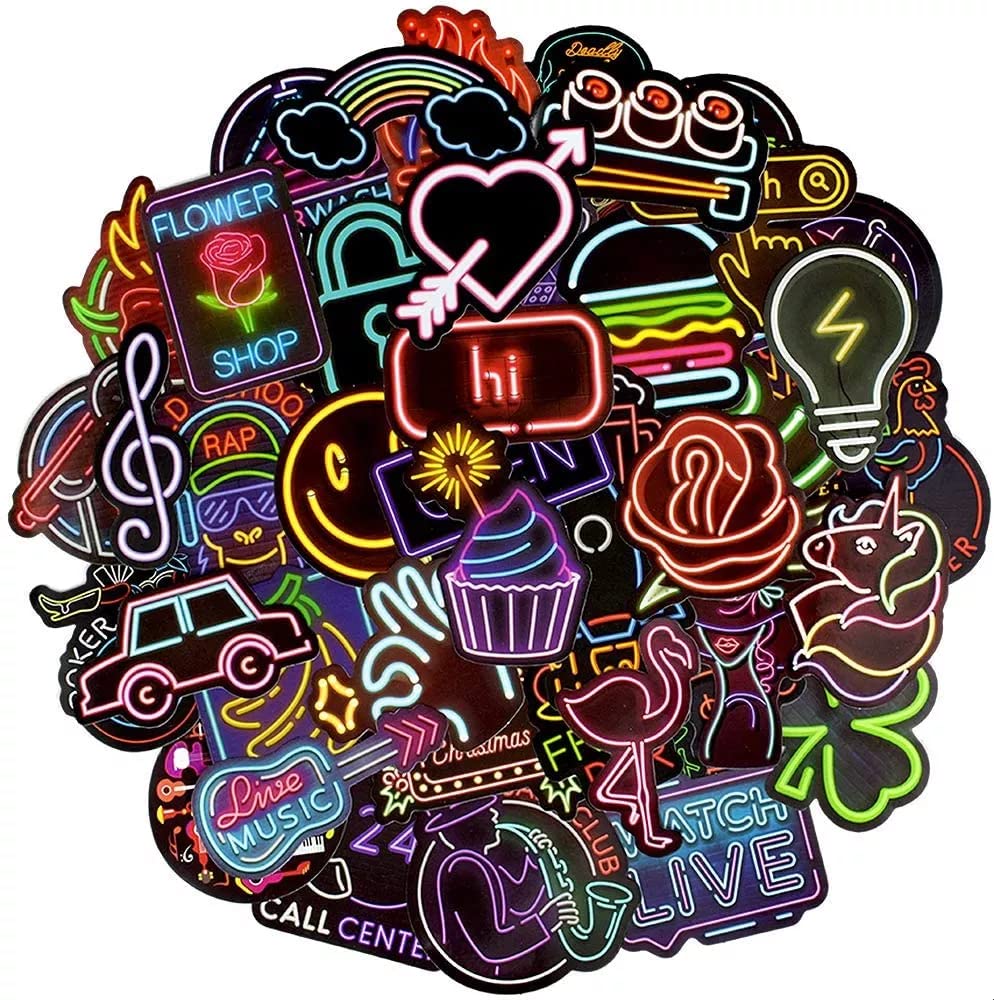 Waterproof Neon Stickers Pack - Vinyl Decals for Laptop, Phone Case, Skateboard & Water Bottle | Aesthetic Stickers for Teens, Girls, Boys & Adults | Perfect for School, Office & DIY Projects