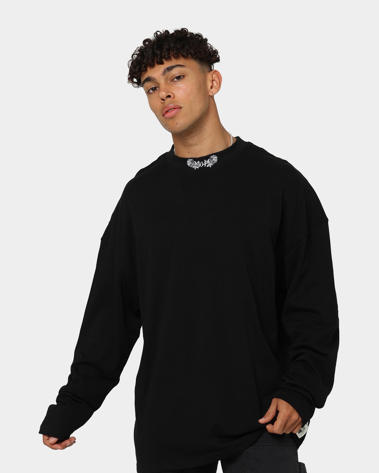404 High Neck Long Sleeve T-Shirt for Women - Slim Fit Basic Black Top for Everyday Wear, Workout & Layering