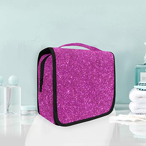 Double Layer Travel Makeup Bag - Waterproof Cosmetic Organizer with Glitter Pattern, Portable Toiletry Bag for Women & Girls | Perfect for Travel, Gym, and Daily Makeup Storage