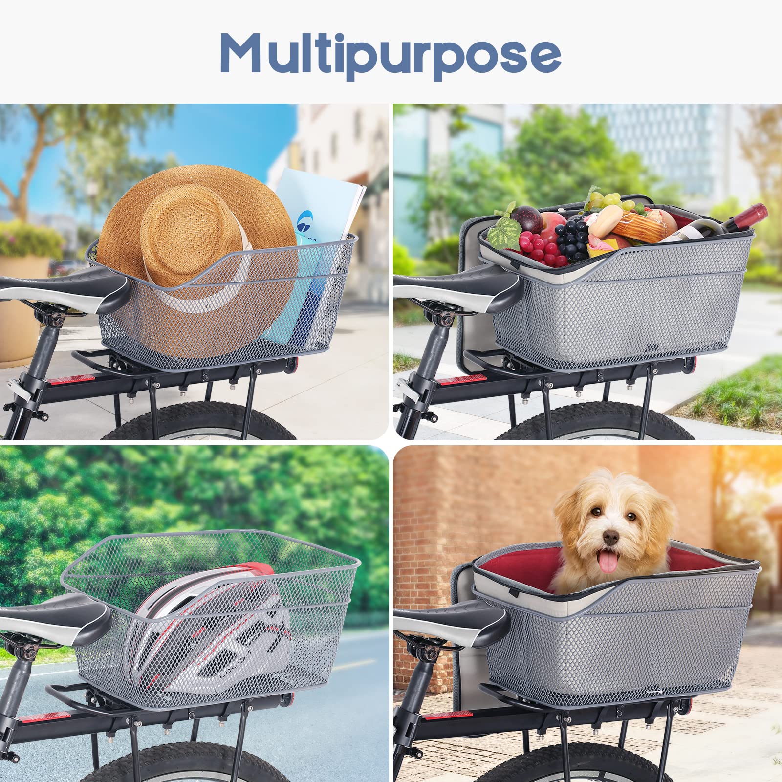 Lixada 20L Universal Rear Bike Basket - Water Resistant Metal Bicycle Cargo Basket for Rear Rack | Perfect for Commuting, Grocery Shopping & Outdoor Adventures