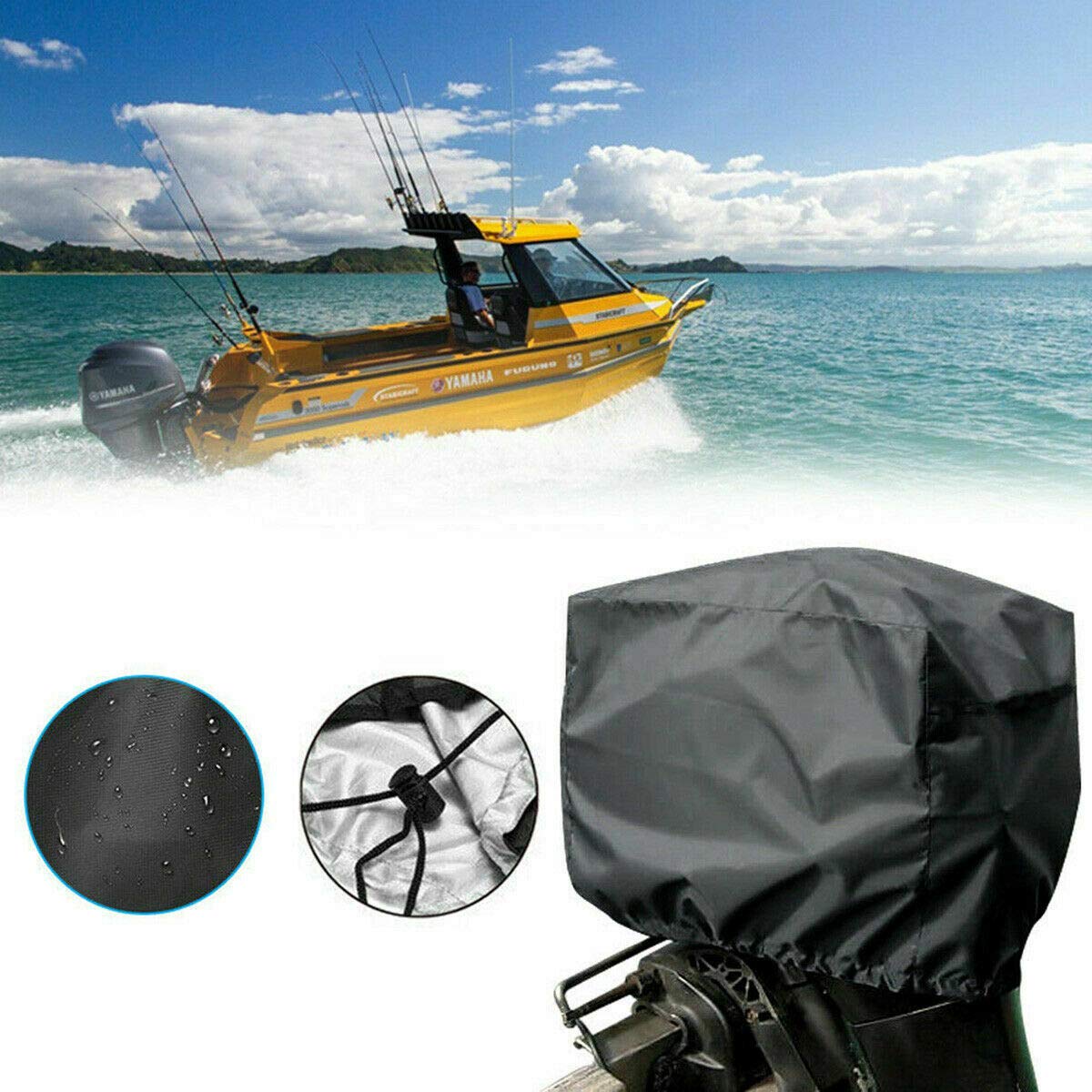 MACHSWON Waterproof & UV-Resistant Outboard Motor Cover for Boats, Yachts, Dinghies - Marine Engine Protector for Sun & Weather Protection (Ideal for Outdoor Storage & Saltwater Use)