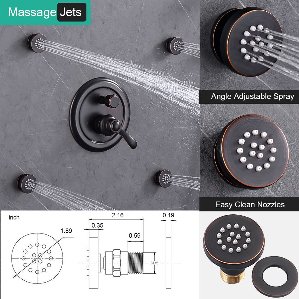 Antique Oil Rubbed Bronze Shower Faucet Set - 9 Inch Ceiling Rain Shower Head with Handheld Spray & Body Jets, 3-Way Diverter Valve System & Trim Kit - Perfect for Vintage Bathroom Renovations & Luxury Spa Experience