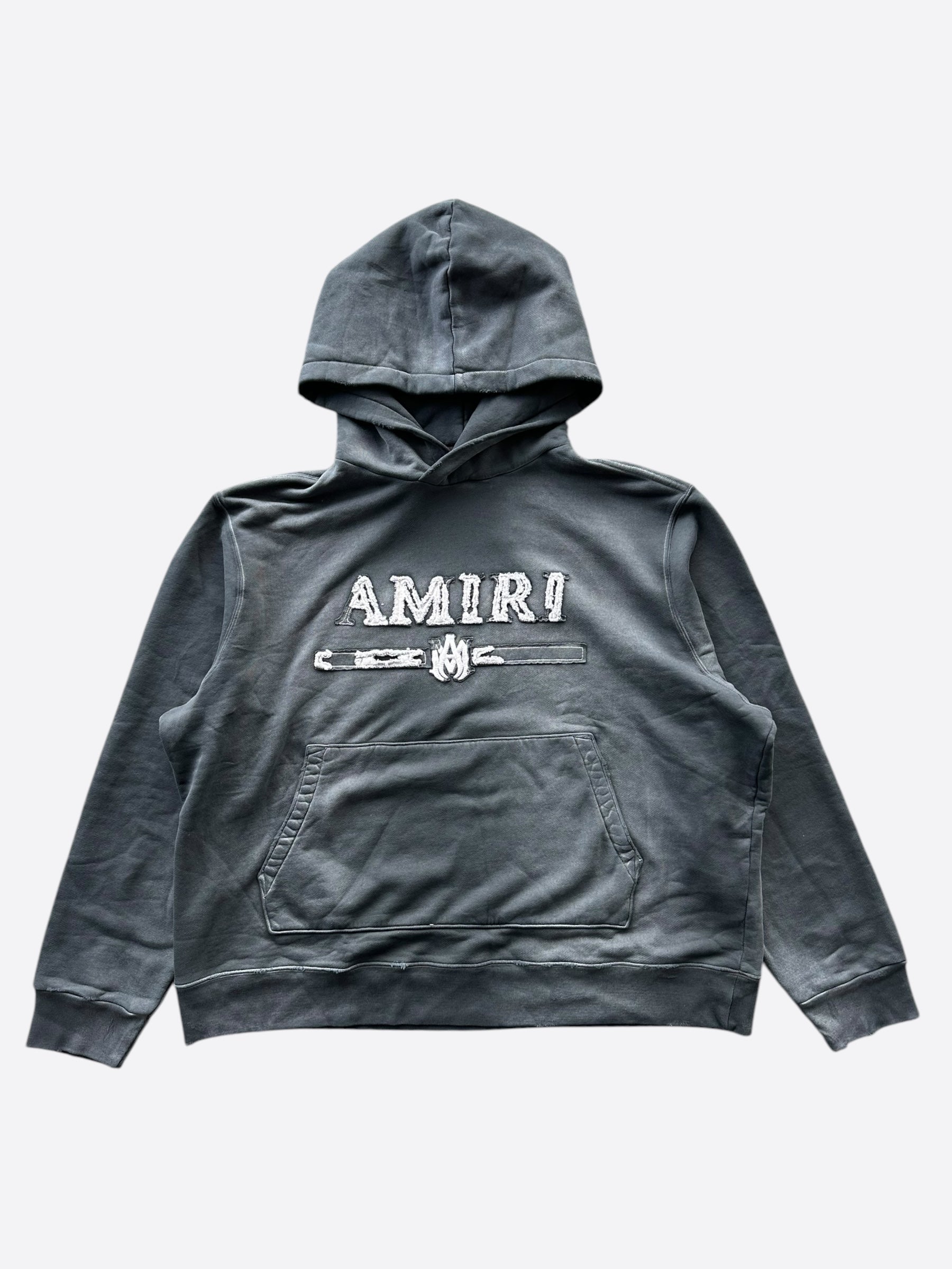 Amiri Faded Black Distressed MA Bar Logo Hoodie for Men - Premium Streetwear Pullover with Vintage Wash - Perfect for Casual Outfits & Urban Fashion