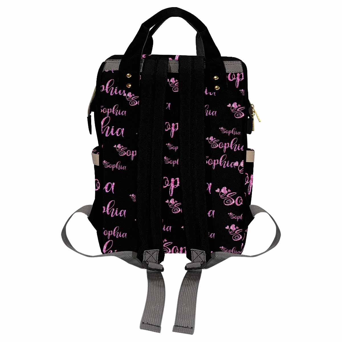 Custom Personalized Diaper Backpack with Name Embroidery - Pink Sparkle Text on Black Baby Nappy Bag for Moms & Dads | Multifunctional Travel Backpack, Daypack & Shoulder Bag for Parenting, Outings & Family Trips