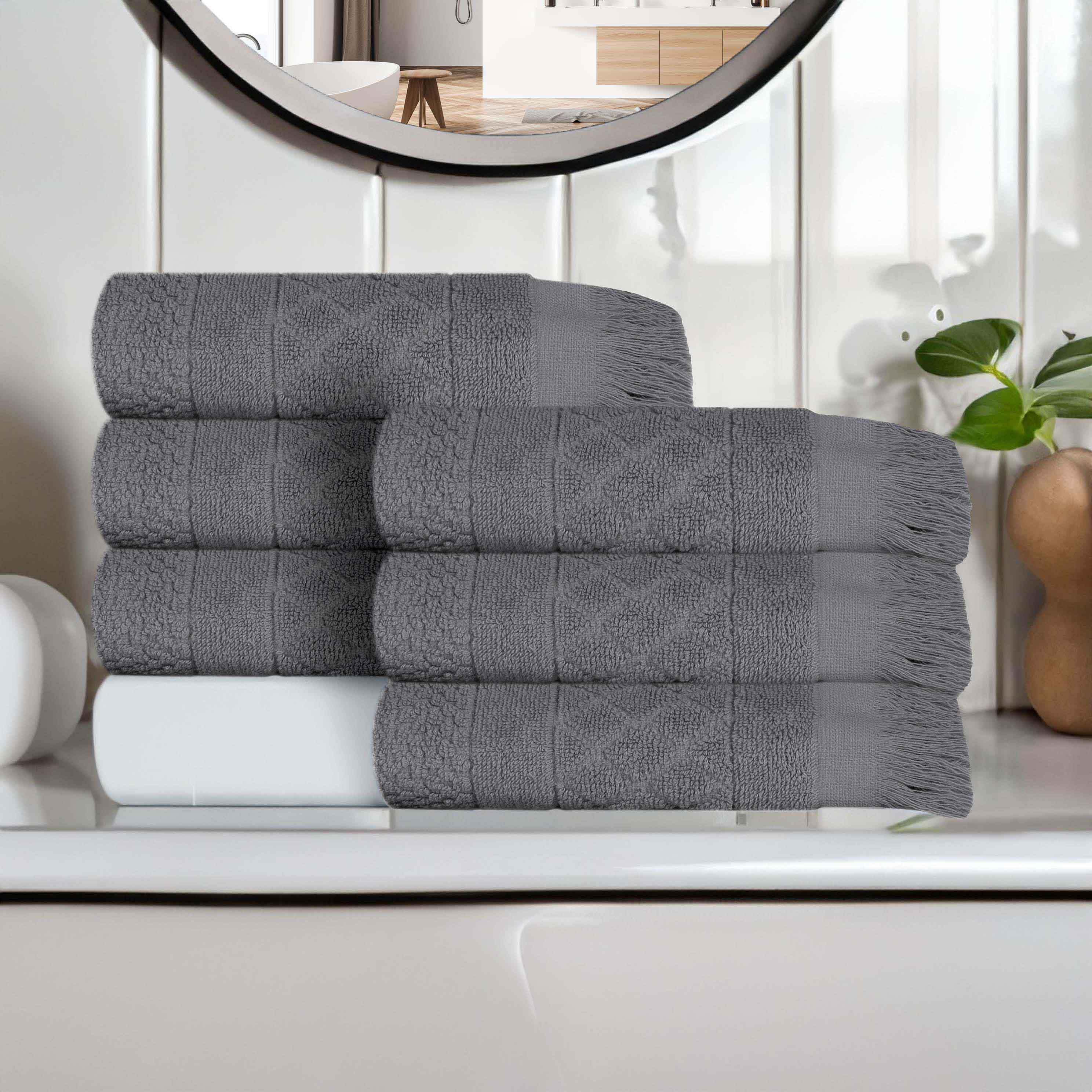 Premium Rolla Cotton Geometric Jacquard Plush Absorbent Hand Towels - Set of 6 for Bathroom, Kitchen & Guest Use - Soft & Quick-Drying Luxury Towels for Home & Spa