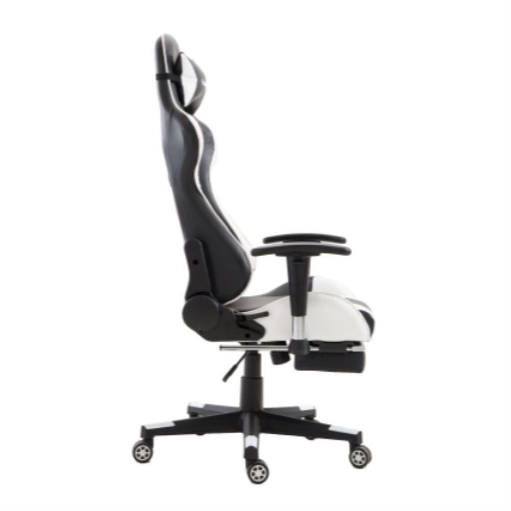 FOOTREST SERIES 9026 Ergonomic Gaming Chair with Adjustable Height - Black & White for PC, Office, and Home Gaming Setup