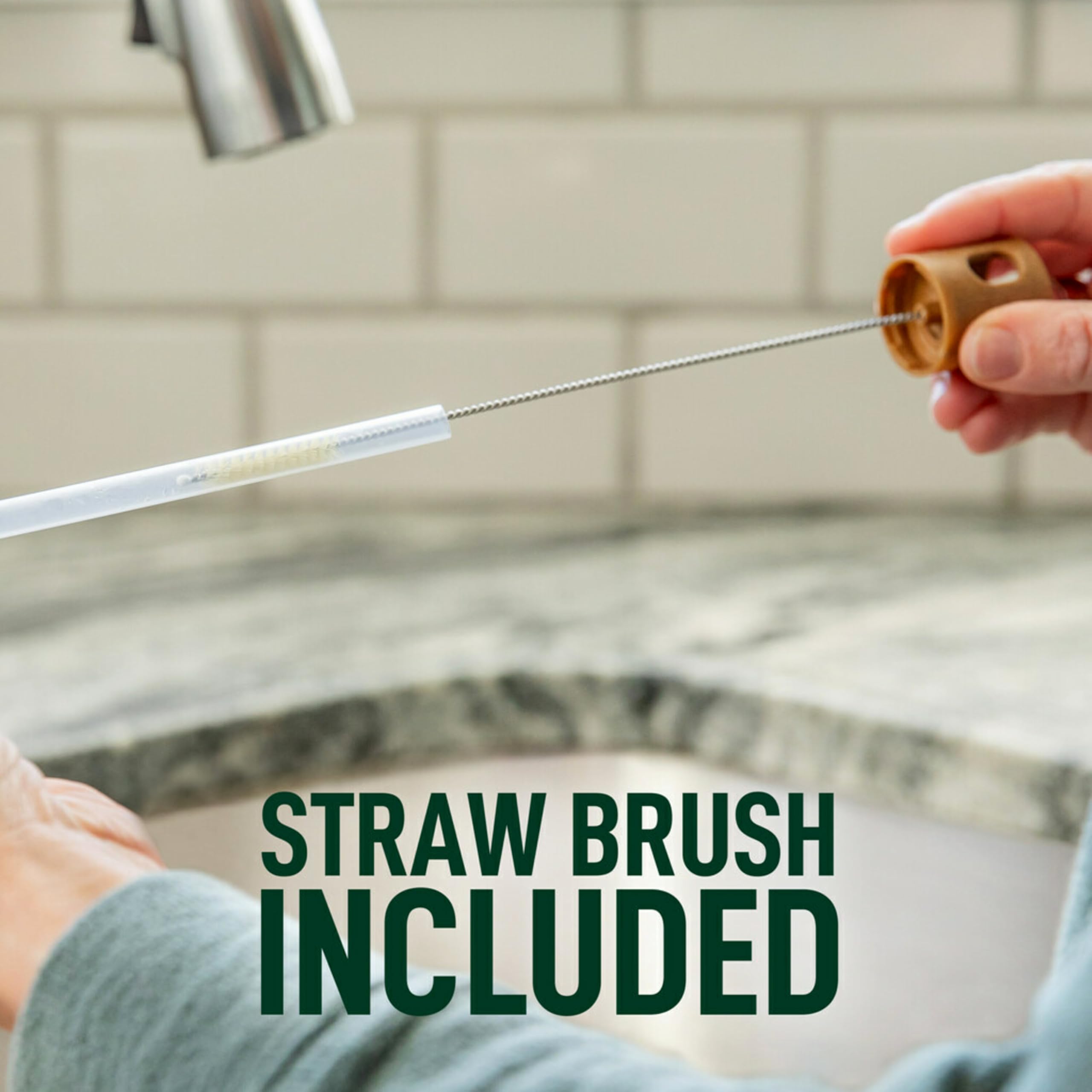 Scotch-Brite Greener Clean Bottle & Straw Brush Set - 2 Replaceable Brush Heads, Safe for Insulated Mugs, Water Bottles, Glassware, Food Processors & Blenders - Dishwasher Safe - Perfect for Cleaning Reusable Bottles, Baby Bottles, and Kitchen Appliances