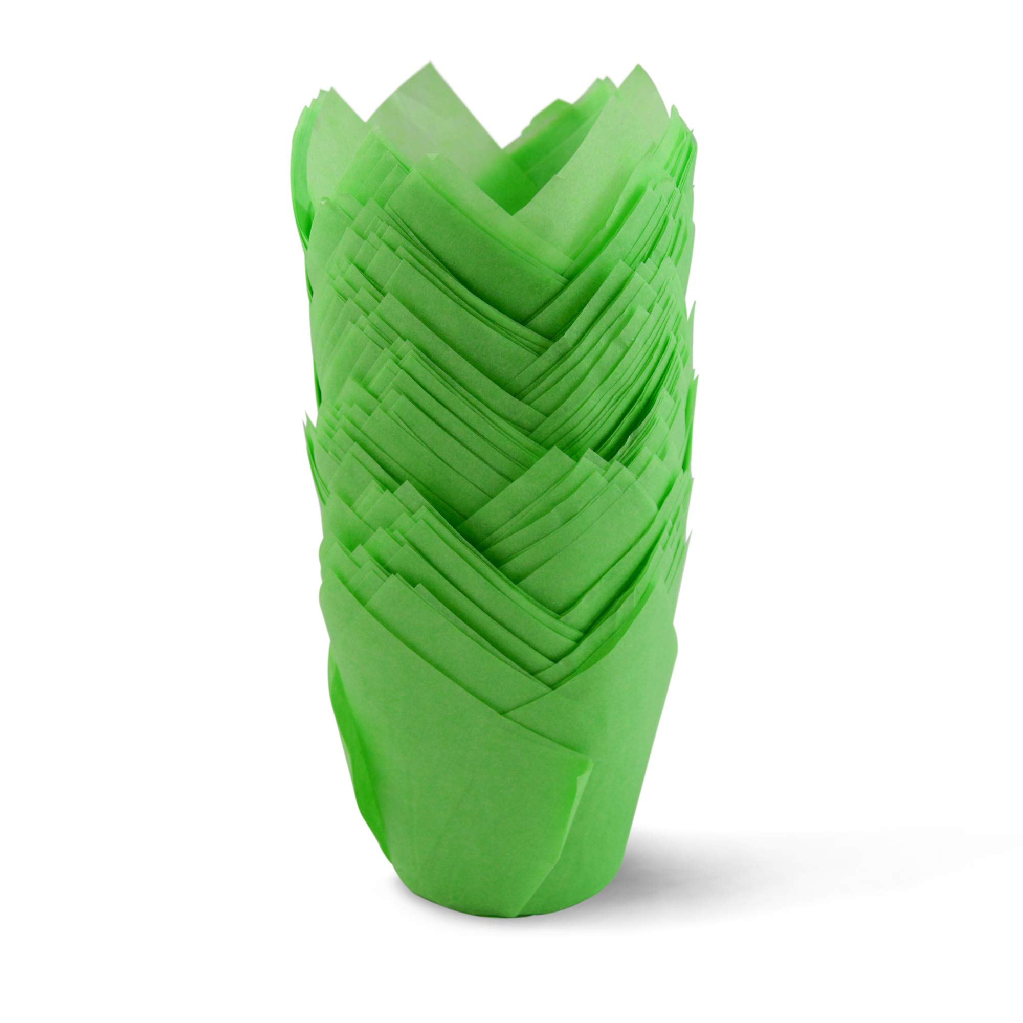 SimpleGood Green Medium Size Tulip Baking Cups - 100 Pack Greaseproof Cupcake & Muffin Liners for Baking, Party Decorations & Dessert Presentation