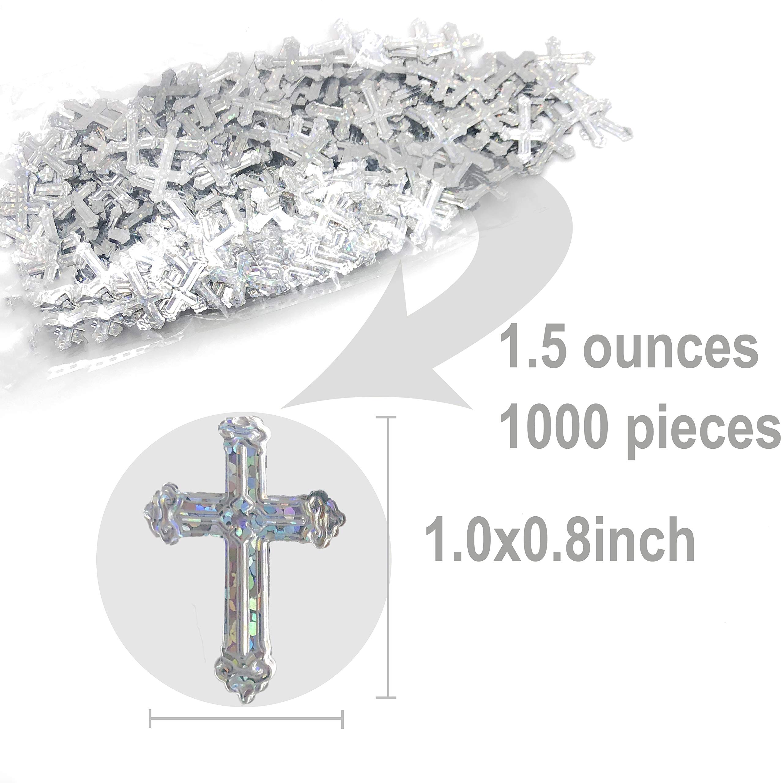 Religious Baptism Confetti - Iridescent Silver Cross Table Scatter for Christening, Thanksgiving, Birthday, Bachelorette, Wedding, Engagement, Bridal & Baby Showers, Bar Mitzvah Party Decorations - 1.5oz (1100 Pieces) - Perfect for Church Celebrations & Special Occasion Table Decor