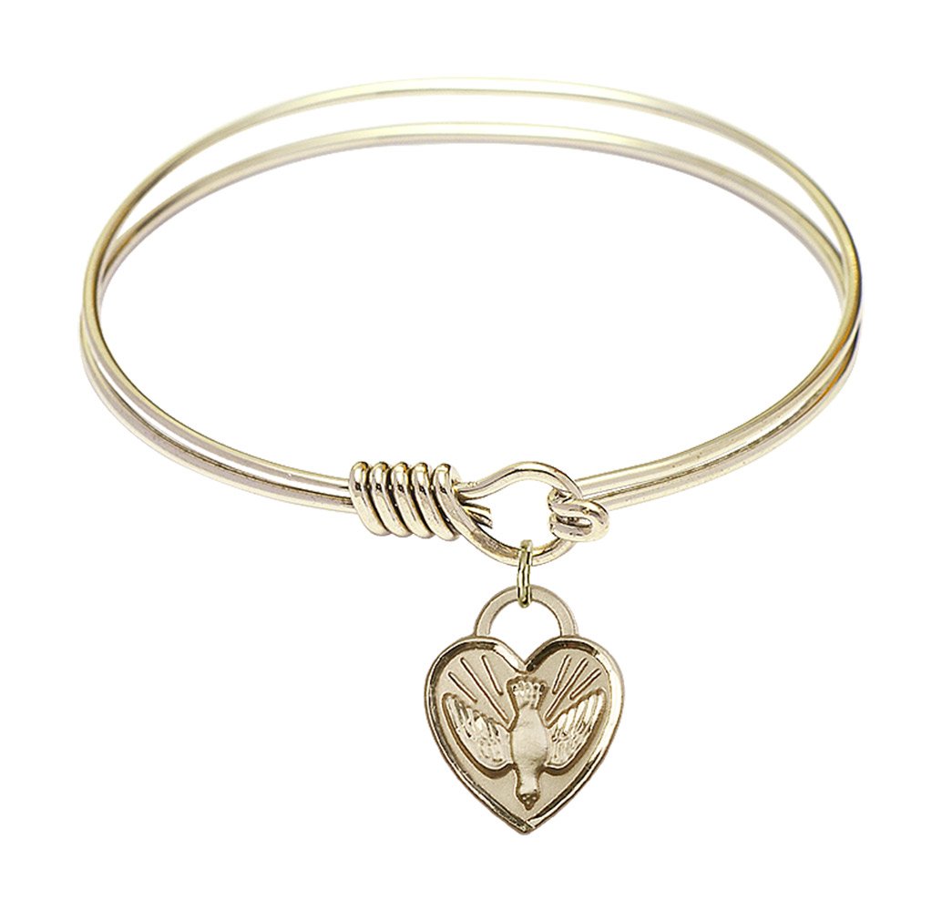 F A Dumont 6.25 Inch Round Eye Hook Bangle Bracelet with Confirmation Heart Charm - Perfect for Religious Gifts, First Communion Jewelry & Everyday Wear