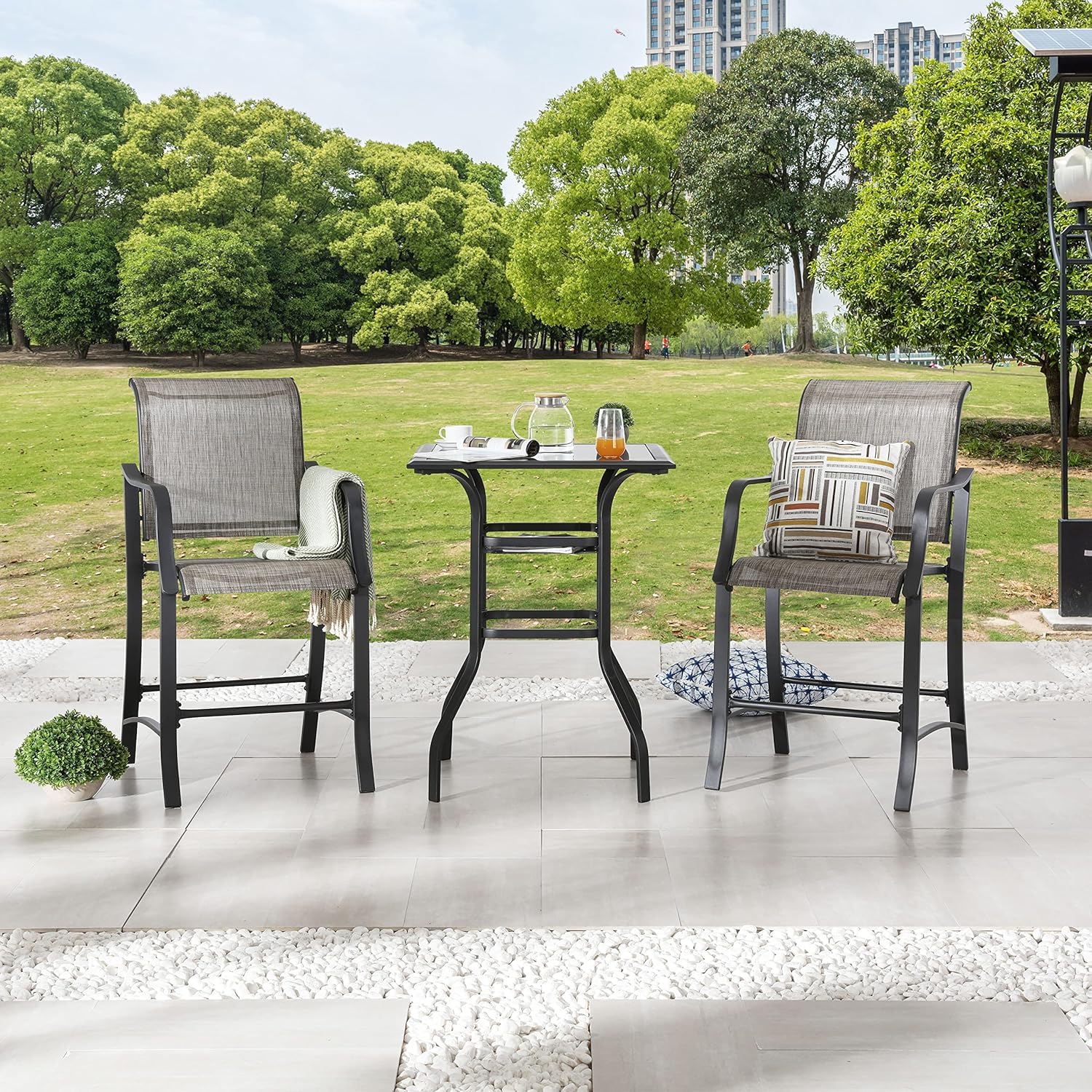 LOKATSE HOME 3-Piece Patio Bar Set - Counter Height Stools & Table - Outdoor Conversation Dining Furniture in Gray - Perfect for Backyard, Deck, and Garden Gatherings