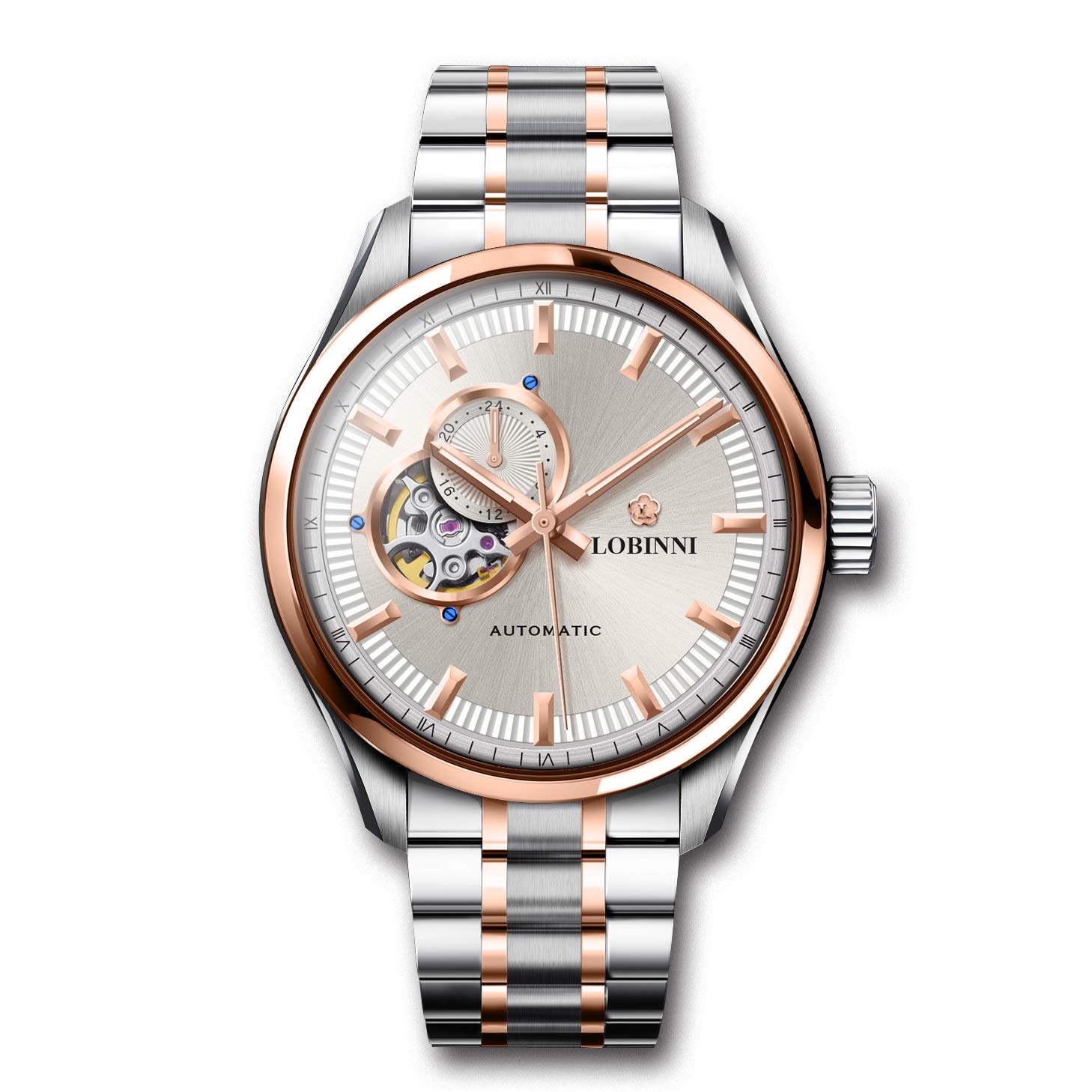 Premium LOBINNI Men's Automatic Skeleton Watch - Luxury Self-Winding Mechanical Wristwatch for Business & Formal Occasions - Ideal for Office, Meetings, and Special Events