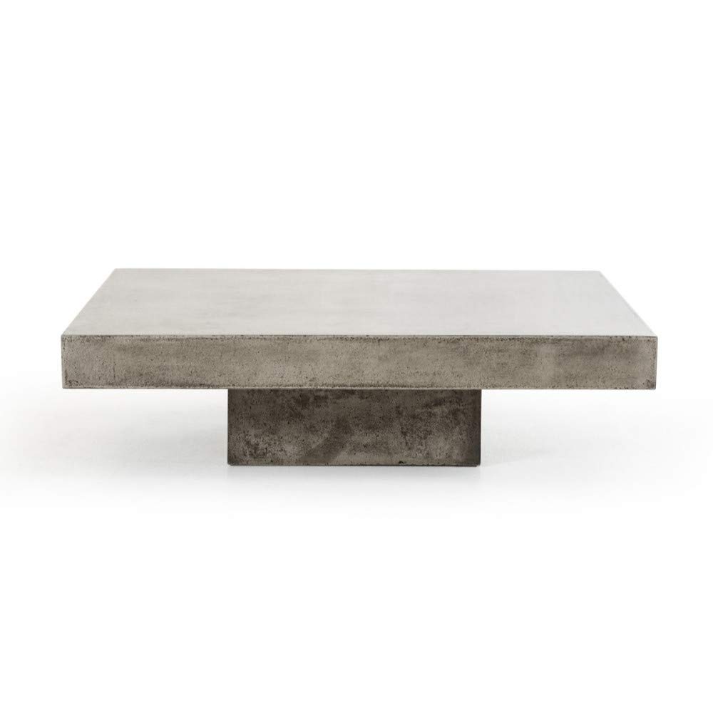 Benjara Modern Gray Square Concrete Coffee Table with Pedestal Base - Sturdy & Stylish Living Room Centerpiece for Home Decor
