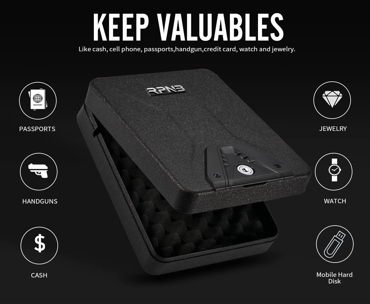 RPNB Gun Safe - Portable Security Safe Lock Box for Handguns & Valuables | Key Lock Box for Home, Office & Travel Use