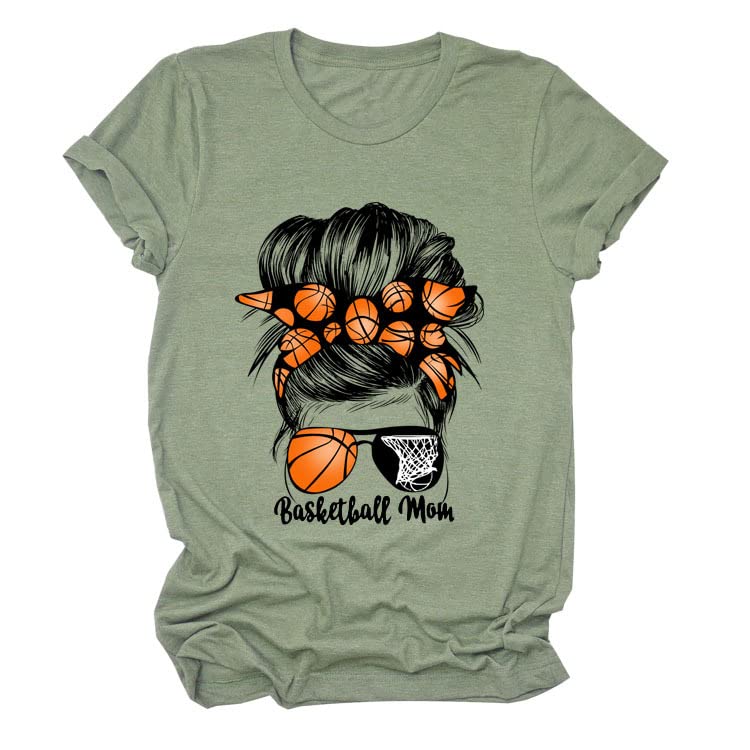 Funny Basketball Mom Women's Summer T-Shirt - Letter Printed Short Sleeve Happy Shirt, Loose Fit Casual Top for Sports Moms | Perfect for Games, Practices & Summer Outings