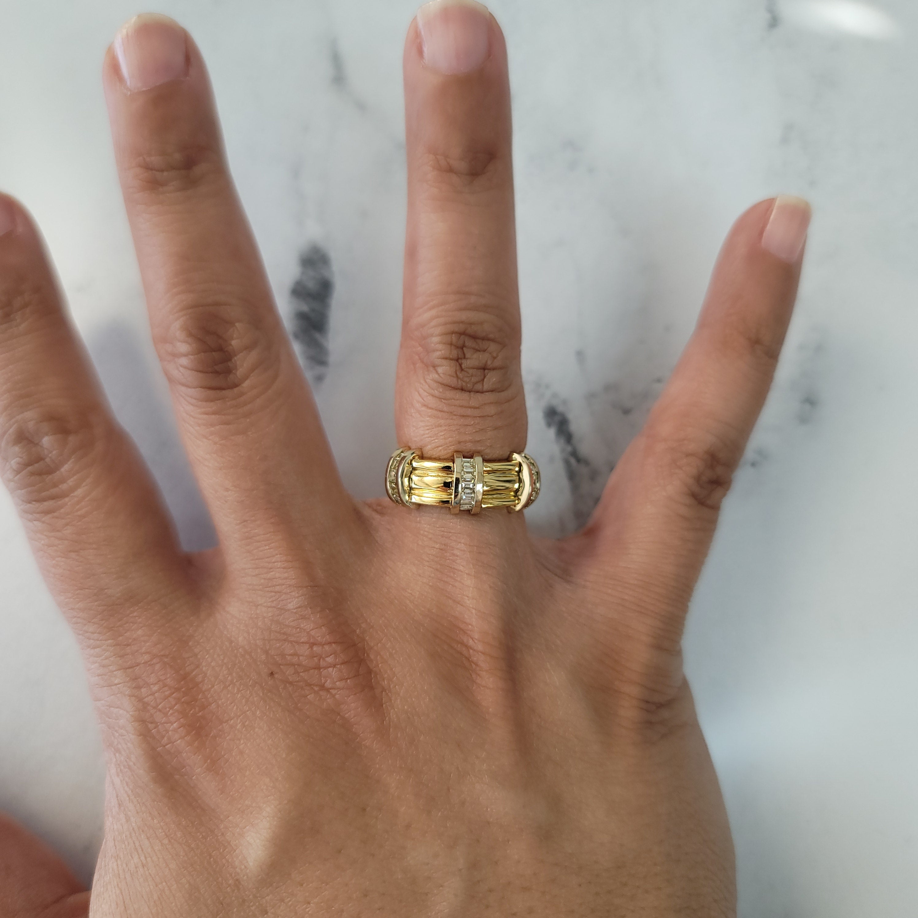 Elegant Baguette Two-Tone Diamond Band Ring in 18k Yellow Gold – Perfect for Weddings, Anniversaries & Special Occasions