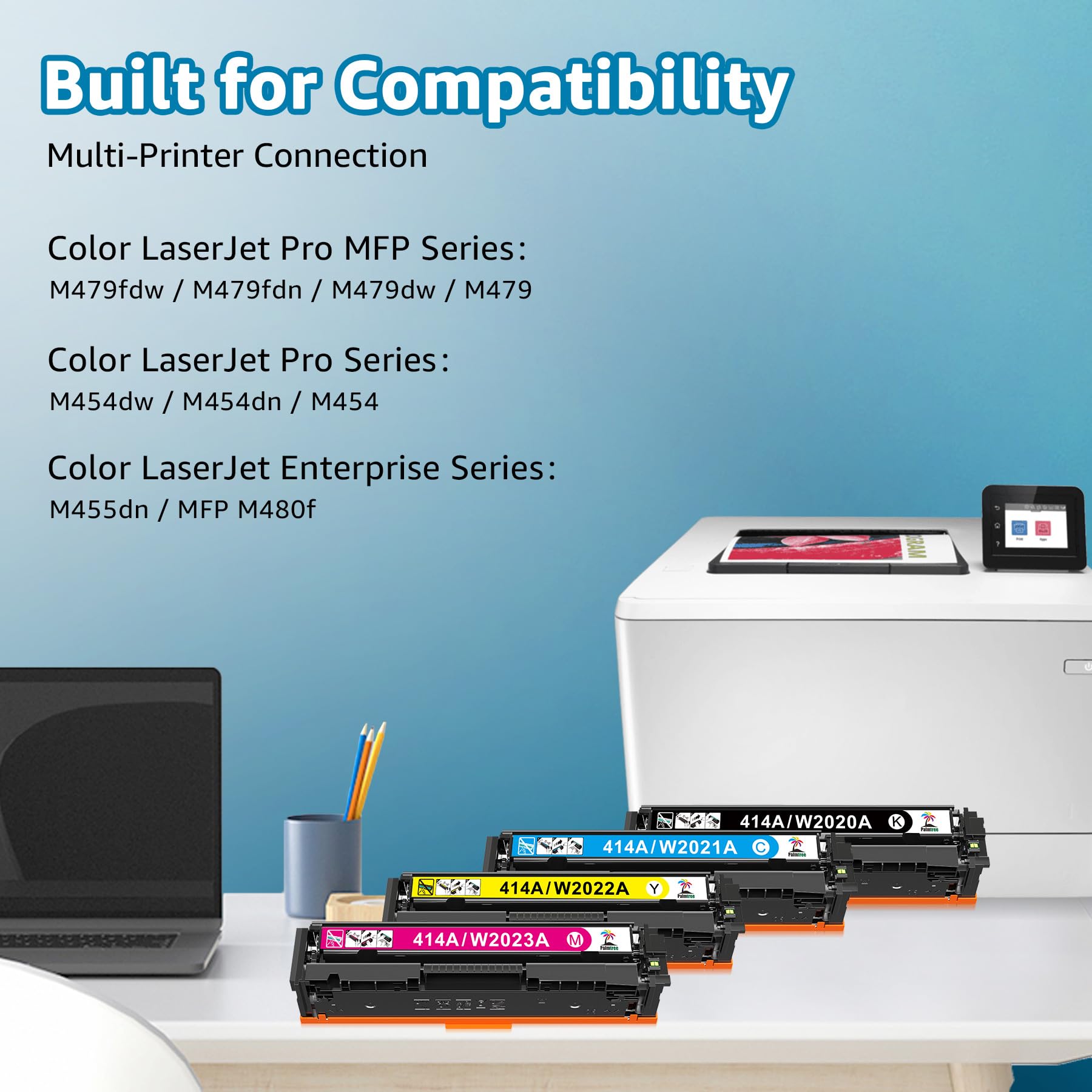 Compatible Toner Cartridge Replacement for HP 414A 414X - High Yield 4-Pack (Black, Cyan, Magenta, Yellow) for HP Color LaserJet Pro MFP M479fdw/M479fdn/M479dw/M454dw/M454dn/M455dn/M480f Printers - Perfect for Office & Home Printing Needs