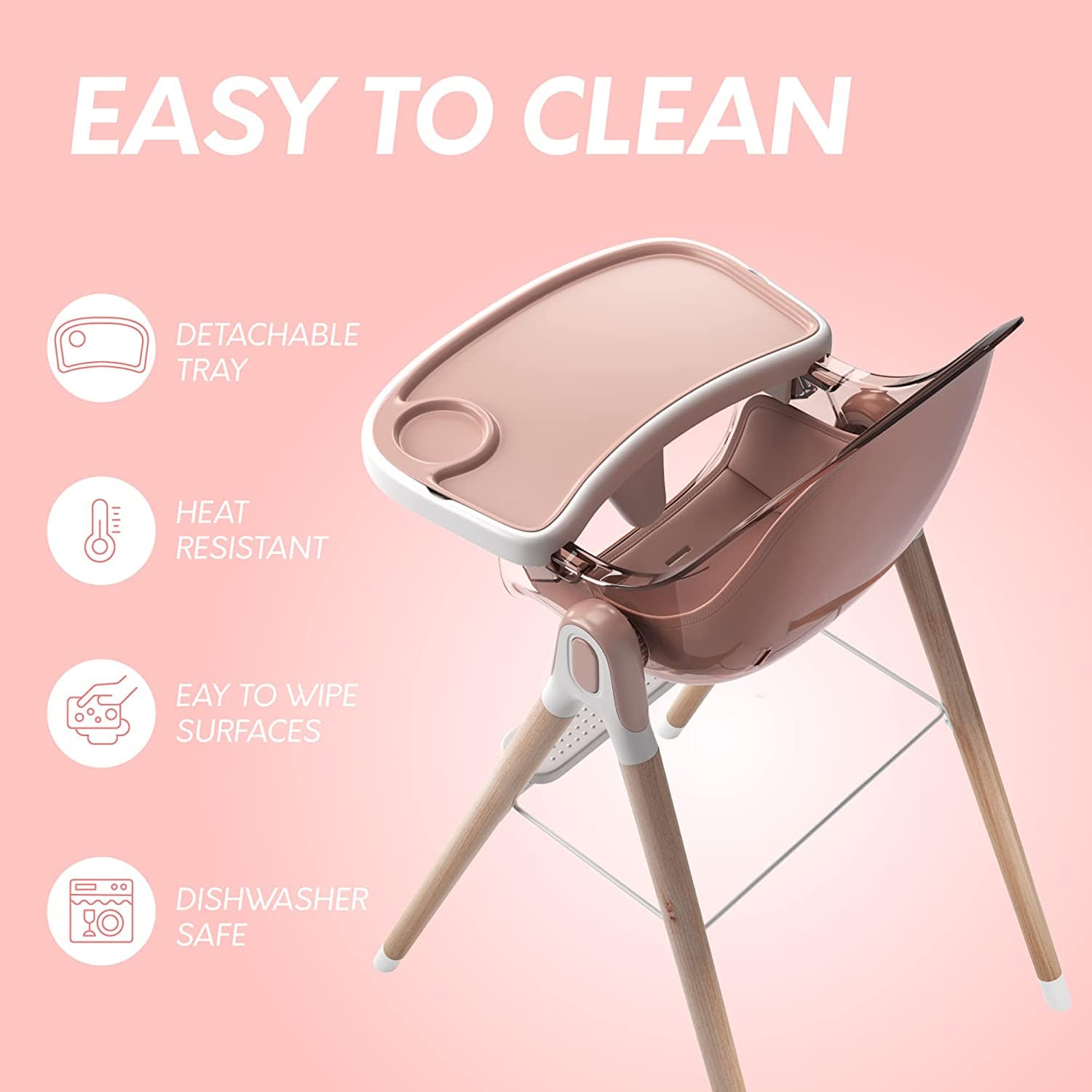 Premium Deluxe High Chair for Babies & Toddlers with Removable Cushion - Adjustable Height & Easy Clean for Dining, Feeding & Playtime