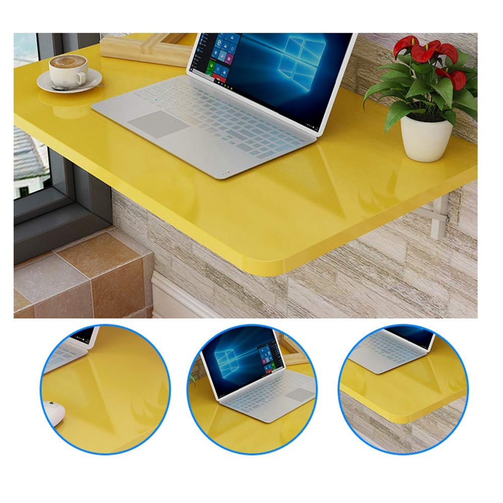 Foldable Wall Mounted Table - Space Saving Dining Desk & Computer Workstation for Small Spaces (Yellow, 40cm/50cm Width) - Perfect for Apartments, Dorms & Home Offices