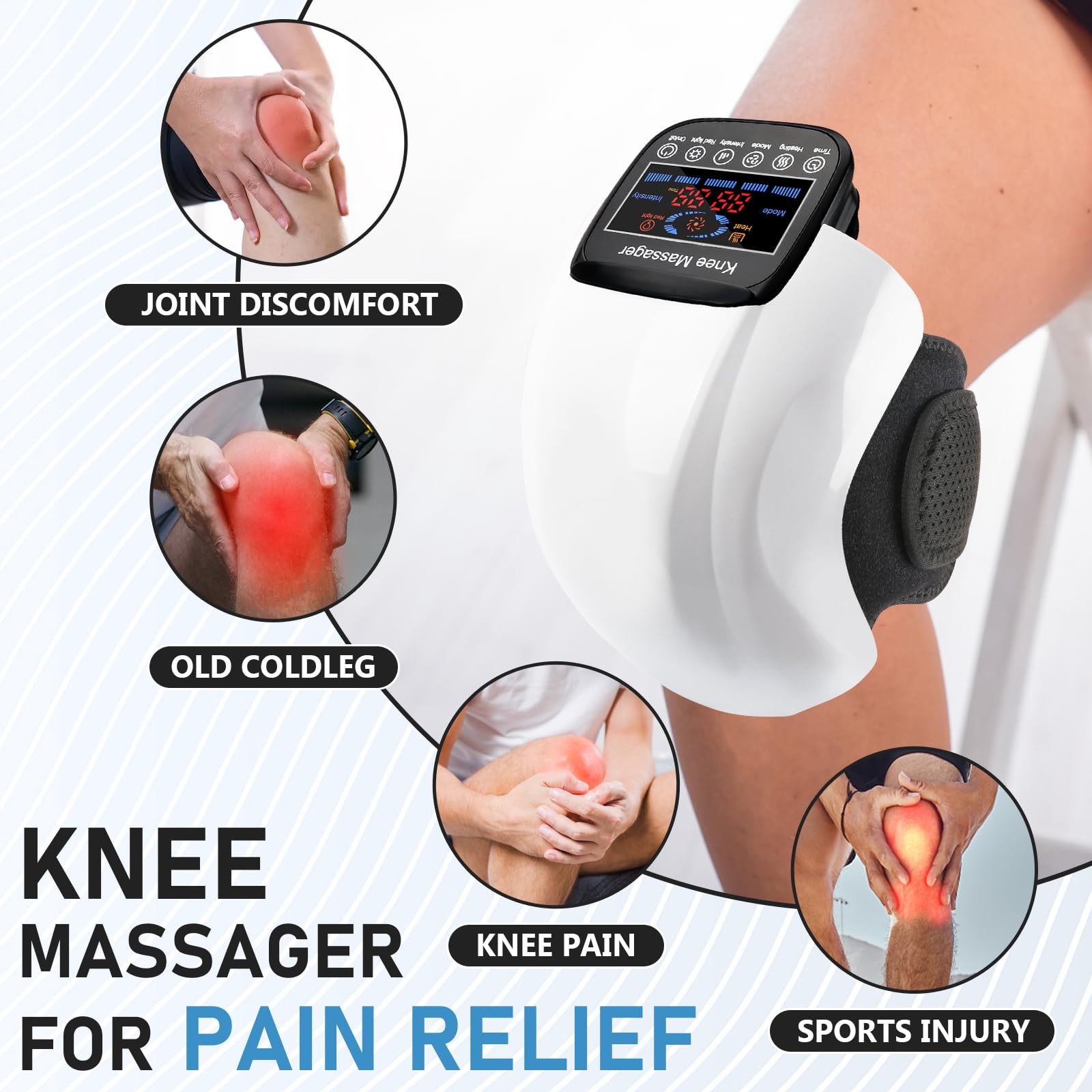 4-in-1 Cordless Knee Massager with Heating, Vibration & Red Light Therapy - Portable 3D Massage for Pain Relief - Rechargeable Gift for Family, Friends - Perfect for Arthritis, Sports Recovery & Home Relaxation