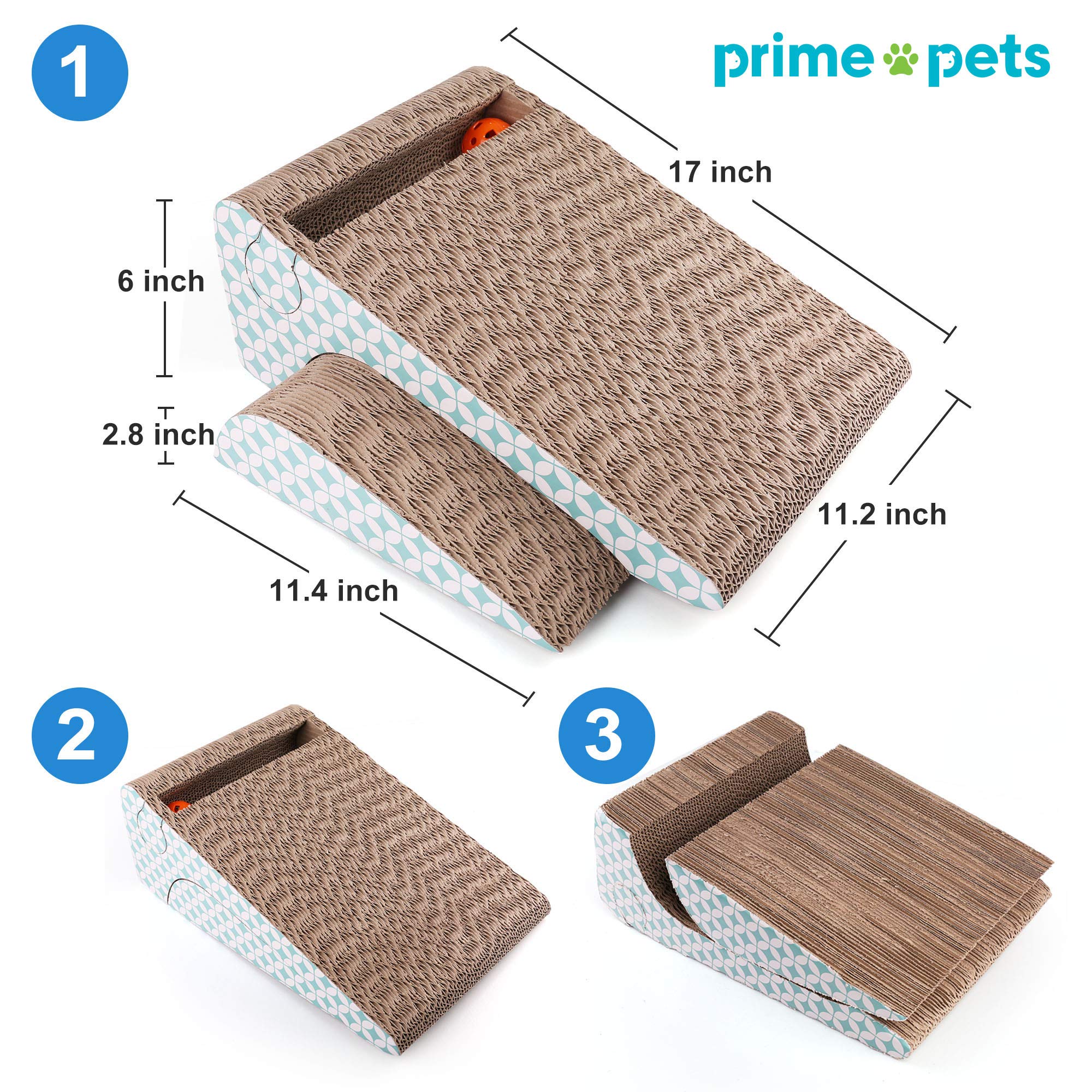 Premium Cat Scratcher Cardboard with Ball & Catnip - 2-in-1 Scratching Pad for Indoor Cats, Durable Corrugated Design, Removable & Replaceable - Perfect for Playtime, Nail Care & Stress Relief