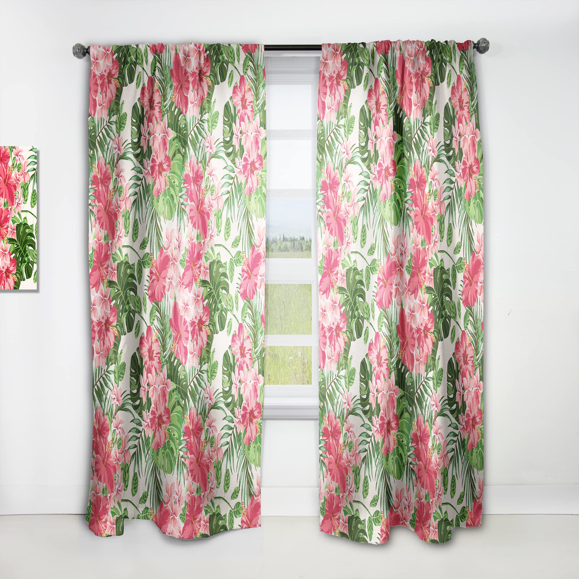 DesignQ Thermal Insulated Curtains - Tropical Leaves & Flowers Print - 52x95 Inch Single Panel for Bedroom & Living Room | Blackout Drapes for Energy Efficiency & Privacy