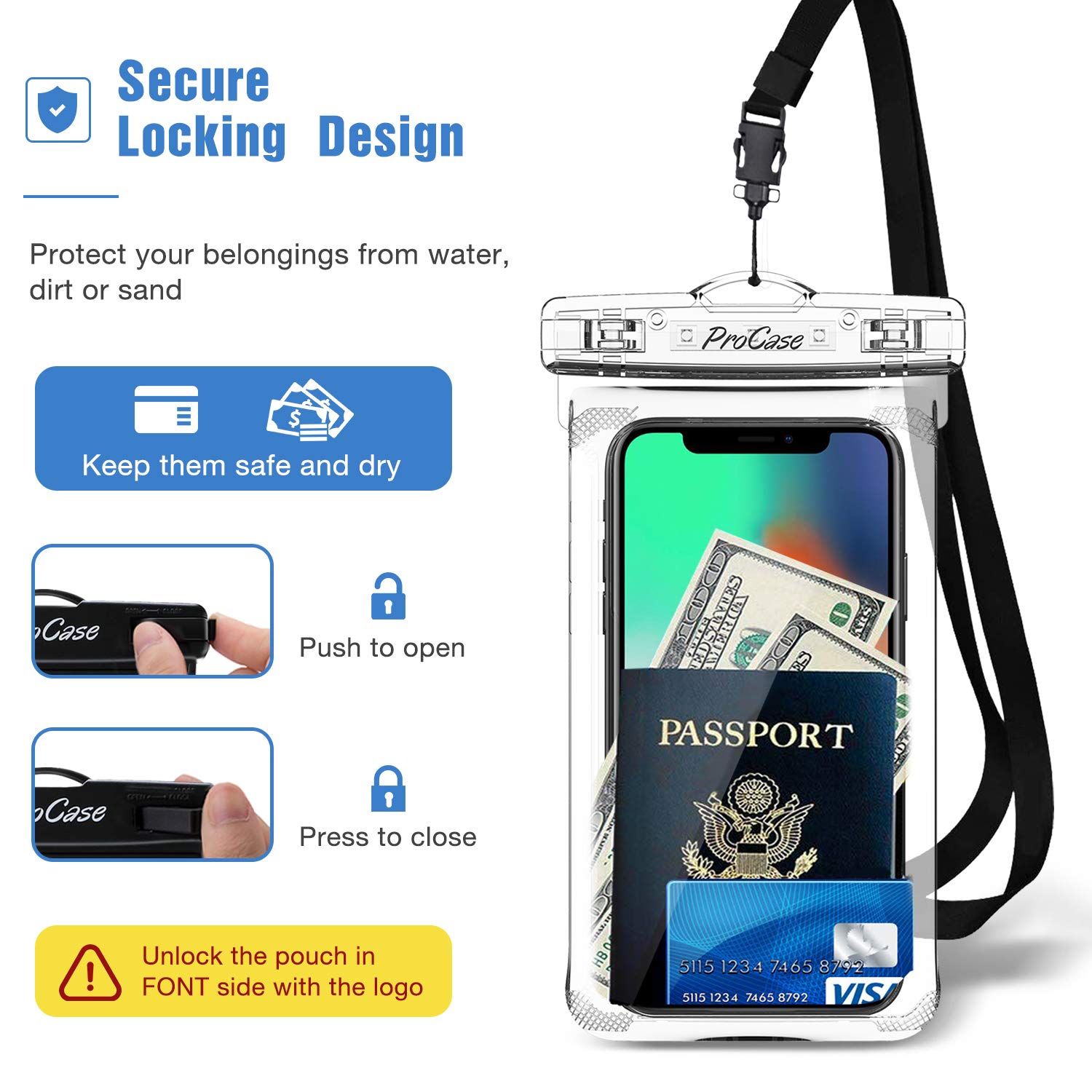 ProCase 2 Pack Waterproof Phone Pouch for iPhone 16/15/14/13 Pro/Plus/Max, Galaxy S24/S23/S22 Ultra & Pixel - Clear Underwater Dry Bag Case up to 7