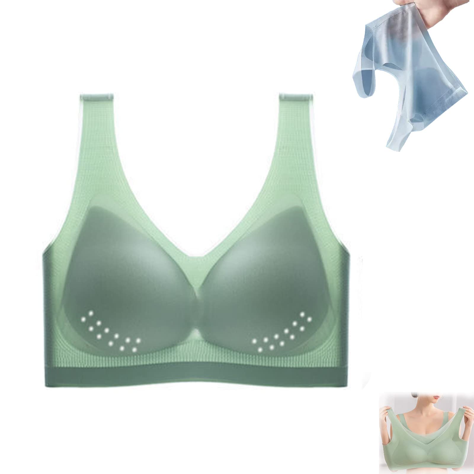 Ultra Thin Ice Silk Seamless Sports Bra for Women - Breathable, Comfortable & Lightweight - Green, Large - Perfect for Yoga, Running & Everyday Wear