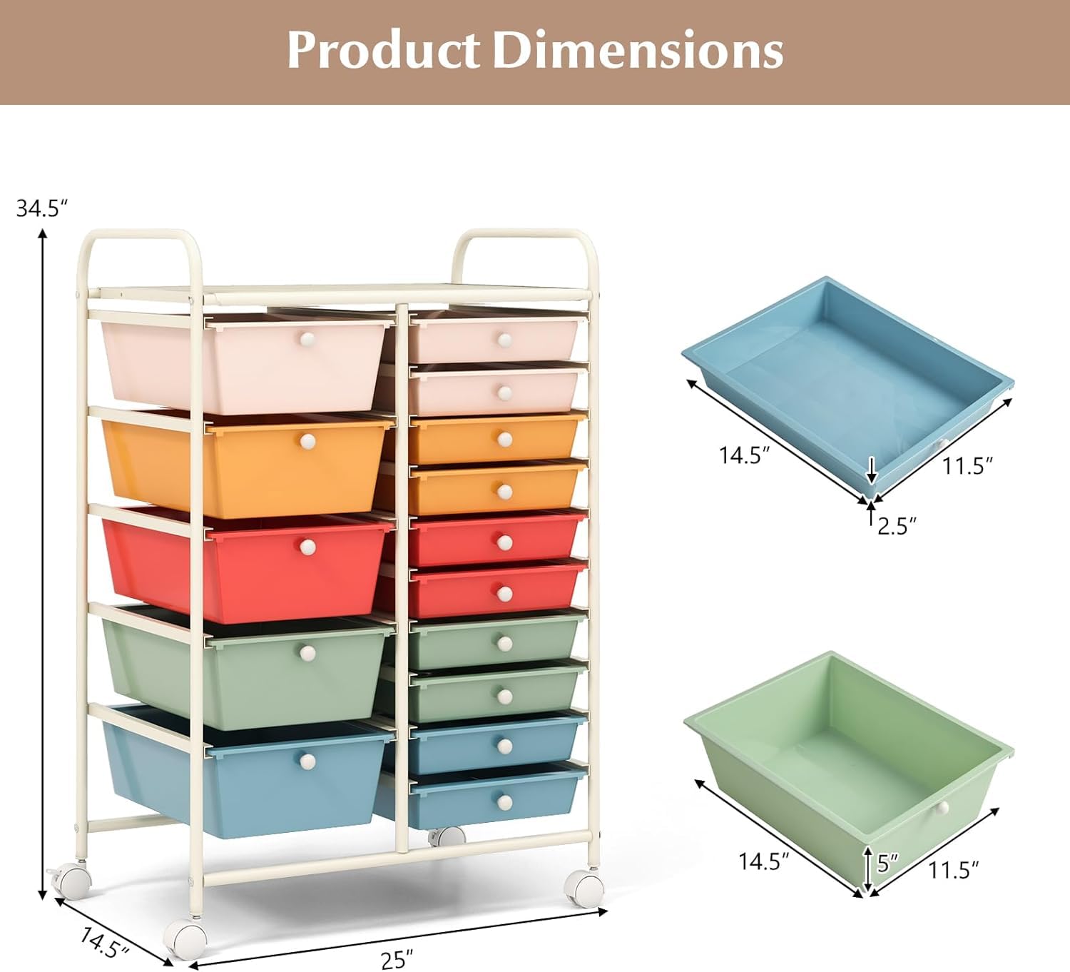 LUARANE 15-Drawer Rolling Cart - Portable Craft & Toy Organizer for Home, Office, School
