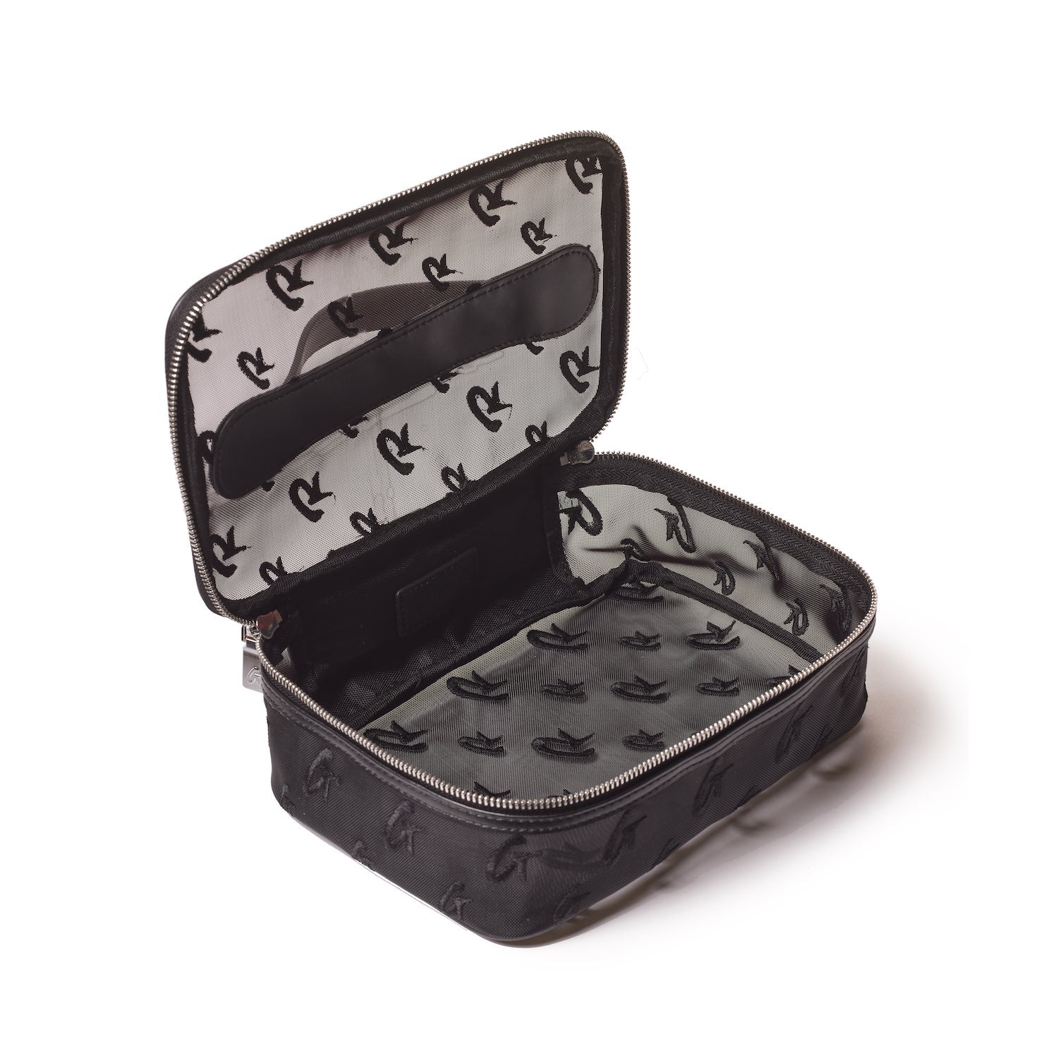 Premium Medium Mesh Monogram Toiletry Bag - Black | Travel Organizer for Cosmetics & Toiletries | Perfect for Gym, Vacation & Business Trips