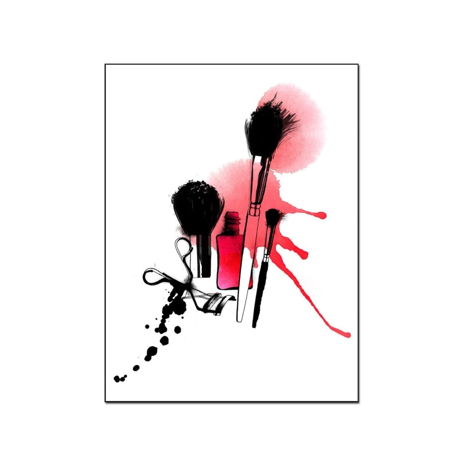 Fashion Illustration Makeup Art - 24x32 Inch (60x80cm) Framed Canvas Wall Painting for Bedroom & Living Room Decor | Perfect for Makeup Artists, Beauty Salons & Home Interior Design