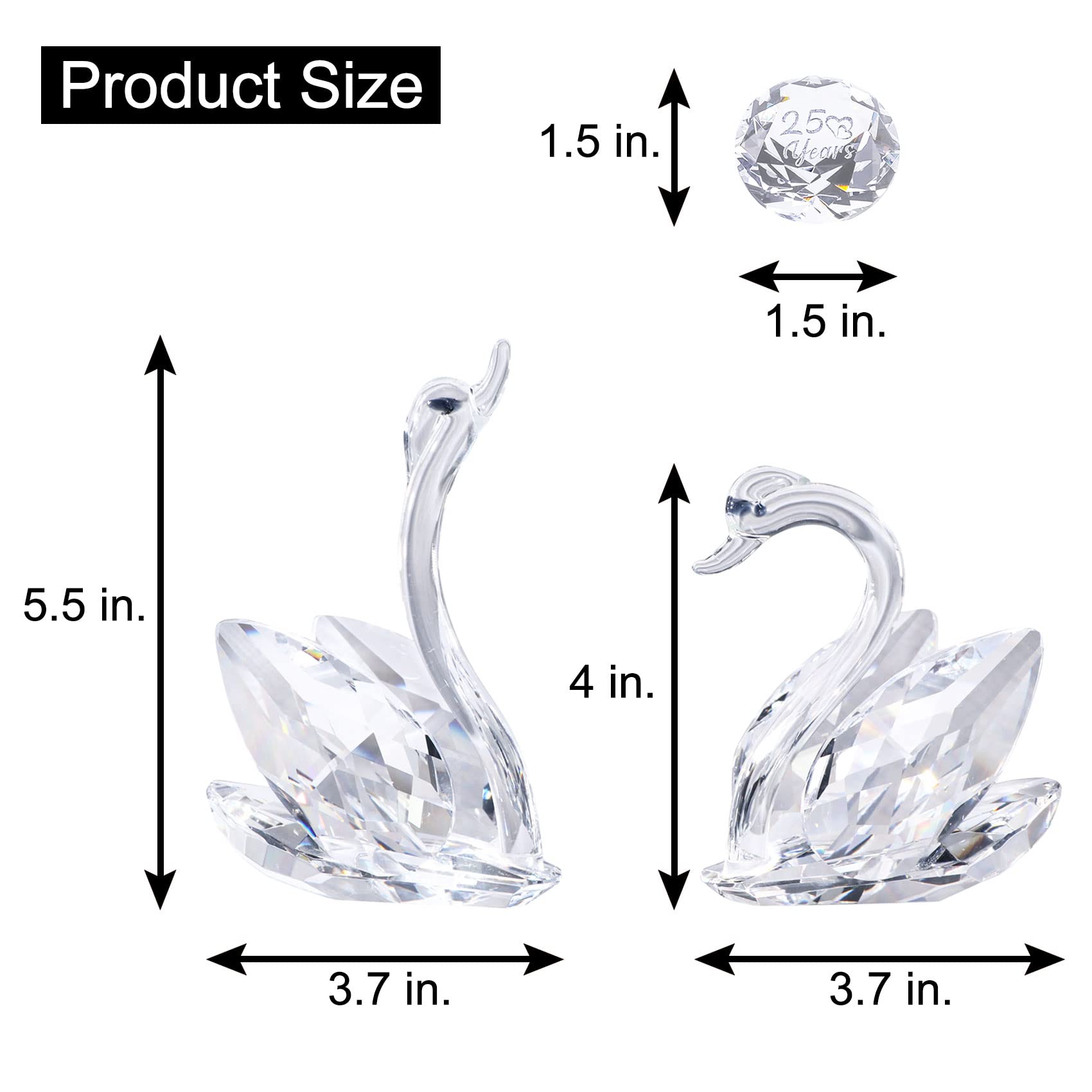 25th Anniversary Crystal Swan Figurine - Elegant Silver Diamond Swan Statue for Couples | Romantic Wedding Anniversary Gift for Wife & Husband | Perfect Birthday Present for Her or Him | Home Decor & Romantic Surprise Gift Idea