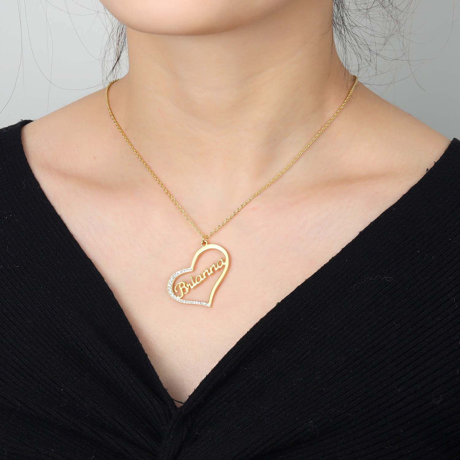 Personalized Heart Name Necklace for Women - Custom Stainless Steel Zircon Nameplate Jewelry - Perfect Gift for Birthday, Anniversary & Valentine's Day