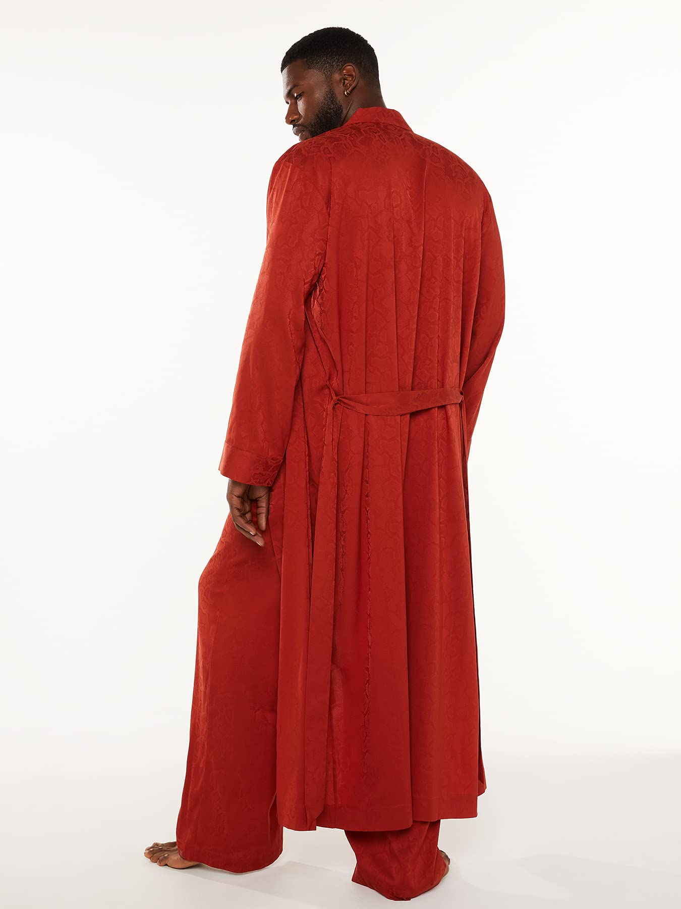 Savage X Fenty Men's Snake Jacquard Long Robe Nightshirt - Luxurious Loungewear for Relaxing at Home & Special Occasions